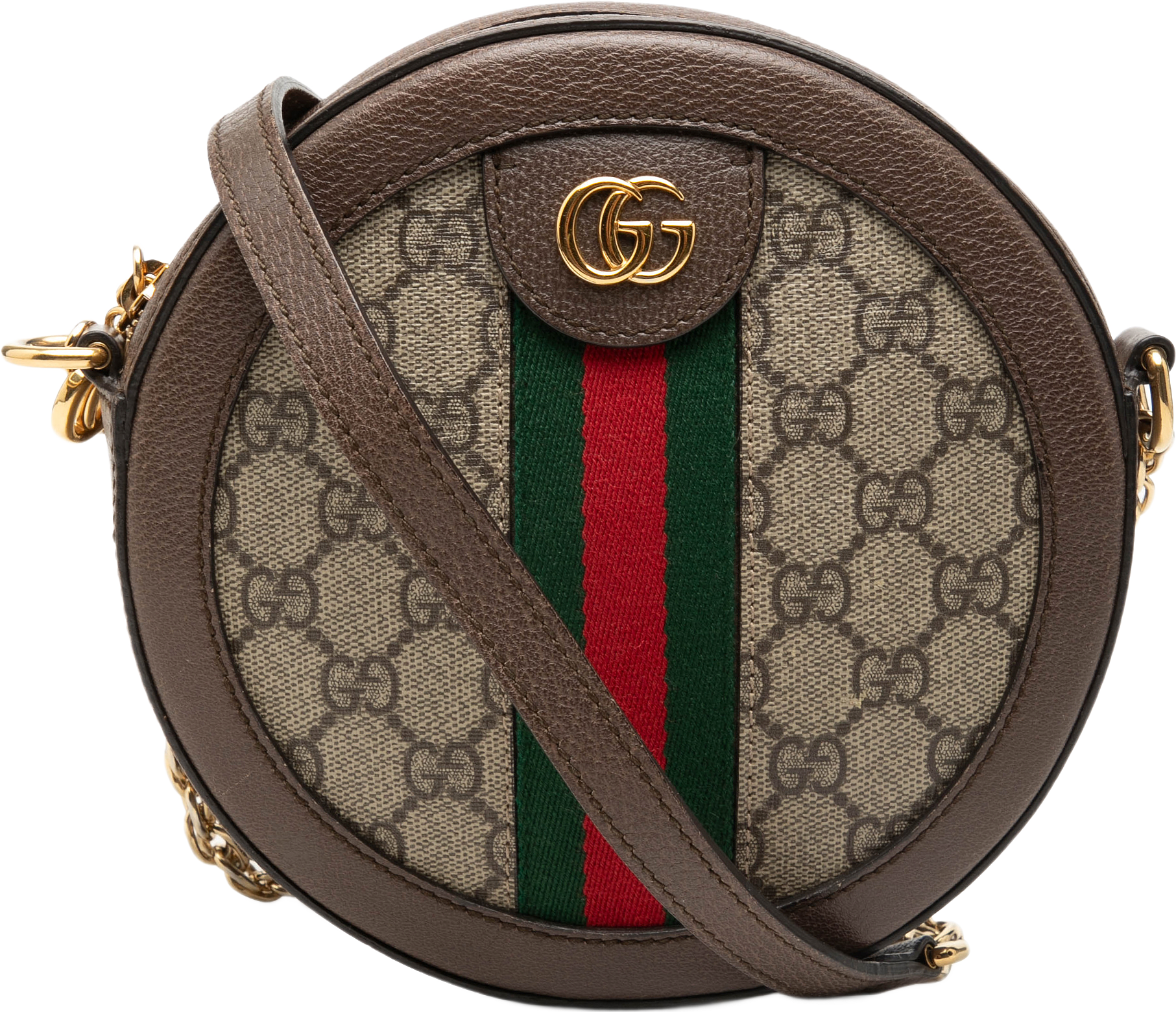 Gucci Mini Gg Supreme Web Ophidia Round Crossbody, från Luxclusif, i färgen beige.