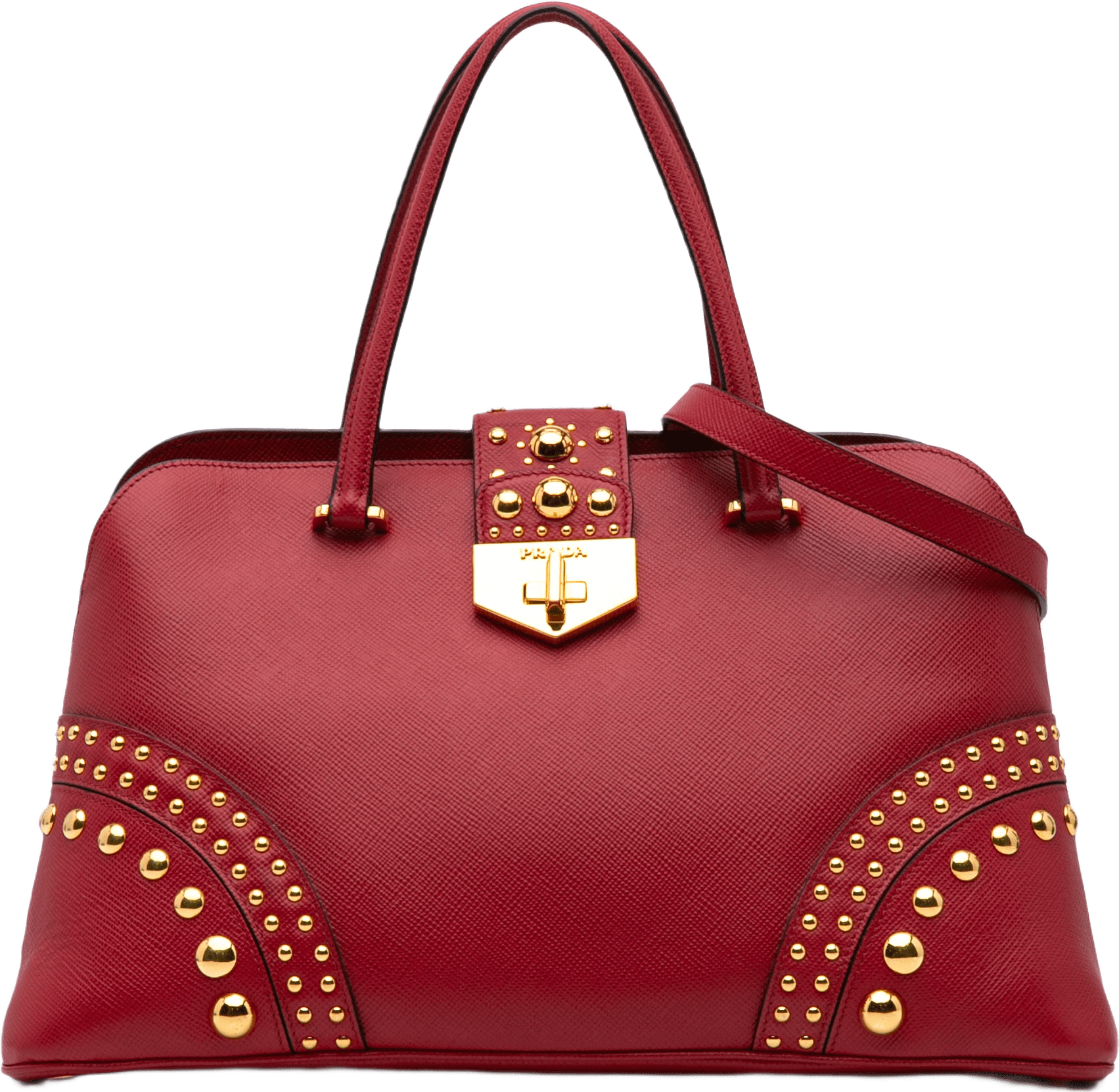 Prada Studded Saffiano Cuir Promenade Satchel
