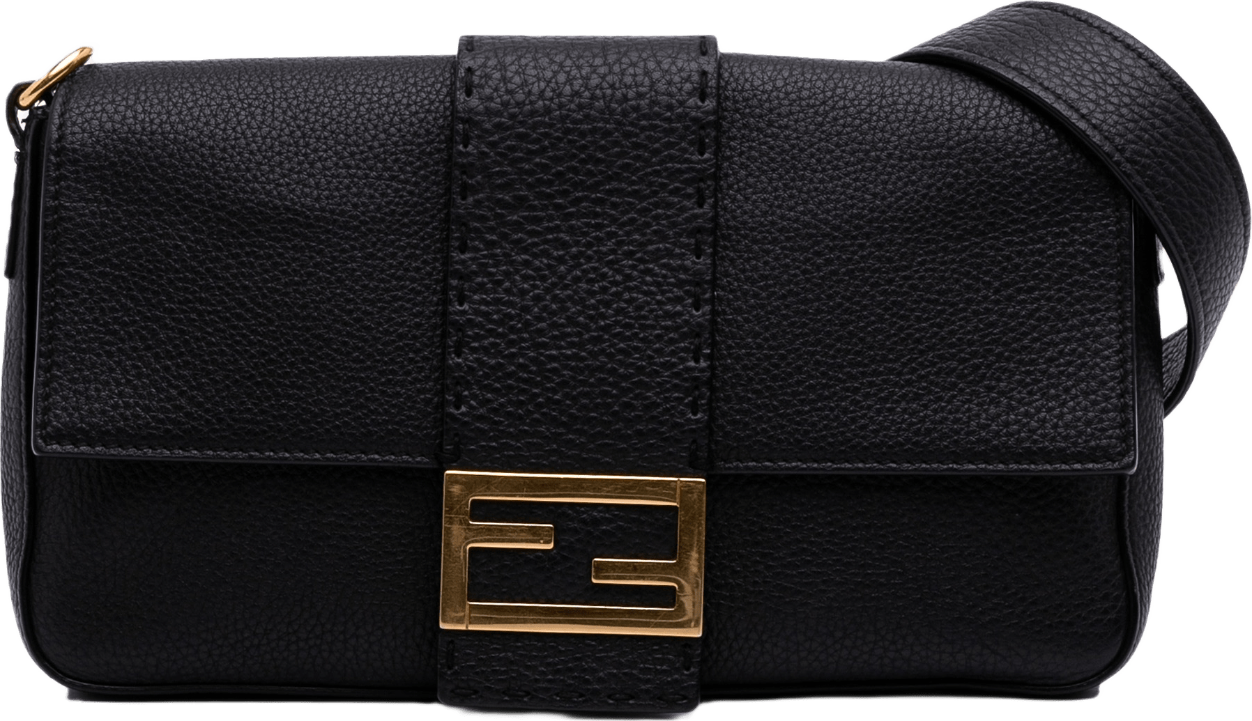 Fendi Leather Selleria Convertible Baguette Satchel, från Luxclusif, i färgen black.