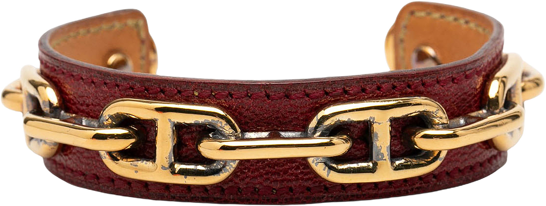 Hermès Leather And Gold Plated Chaine D Ancre Cuff Bracelet, från Luxclusif, i färgen dark red.