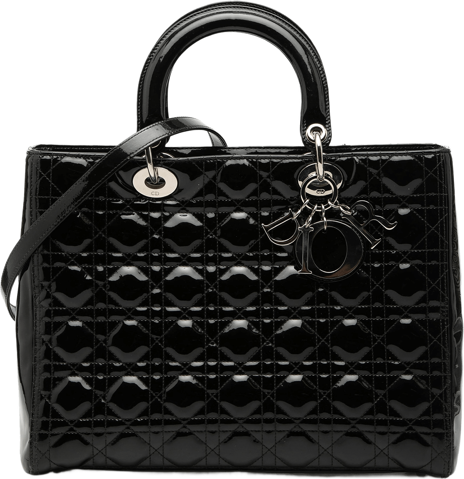 Dior Large Patent Cannage Lady Dior, från Luxclusif, i färgen black.