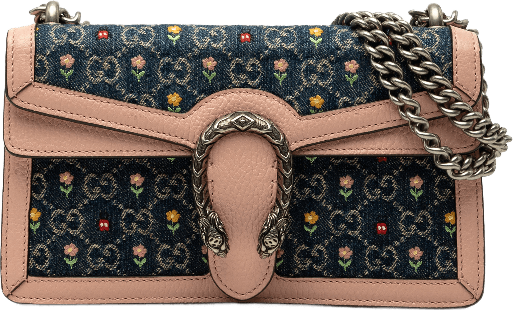 Gucci Limited Edition Medium Gg Denim Embroidered Floral Dionysus Crossbody, från Luxclusif, i färgen blå.