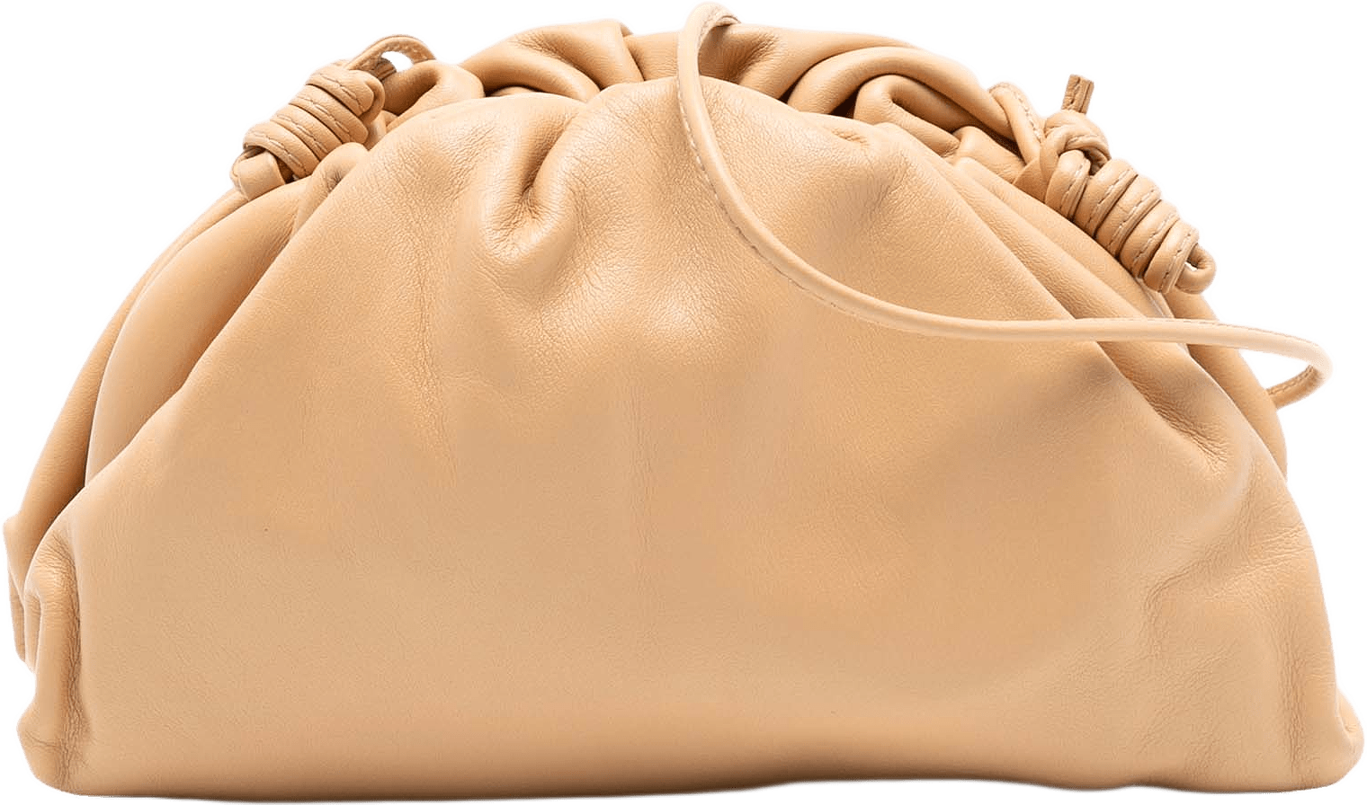 Bottega Veneta Lambskin The Mini Pouch Crossbody, från Luxclusif, i färgen beige.