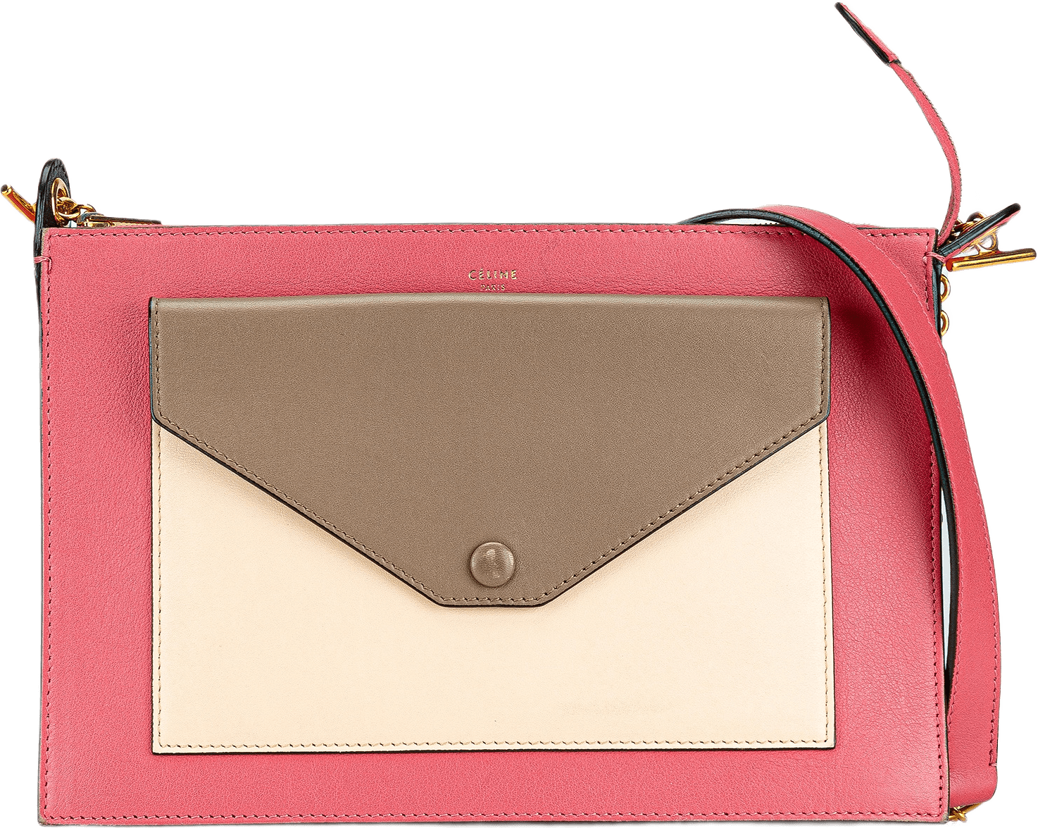 Celine Tricolor Leather Pocket Envelope Zip Crossbody