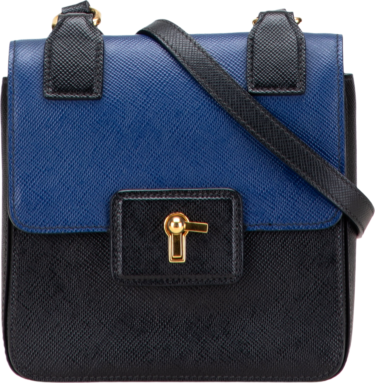 Prada Bicolor Saffiano Cuir Flap Crossbody, från Luxclusif, i färgen black.