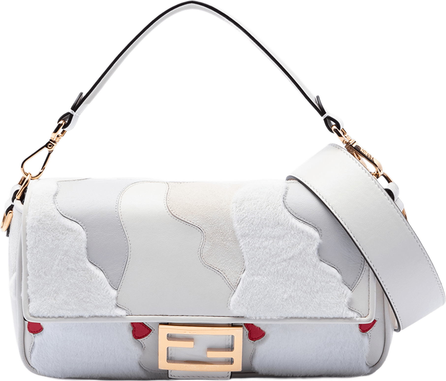 Fendi Nappa And Mink Fur Faces Baguette Satchel, från Luxclusif, i färgen light gray.