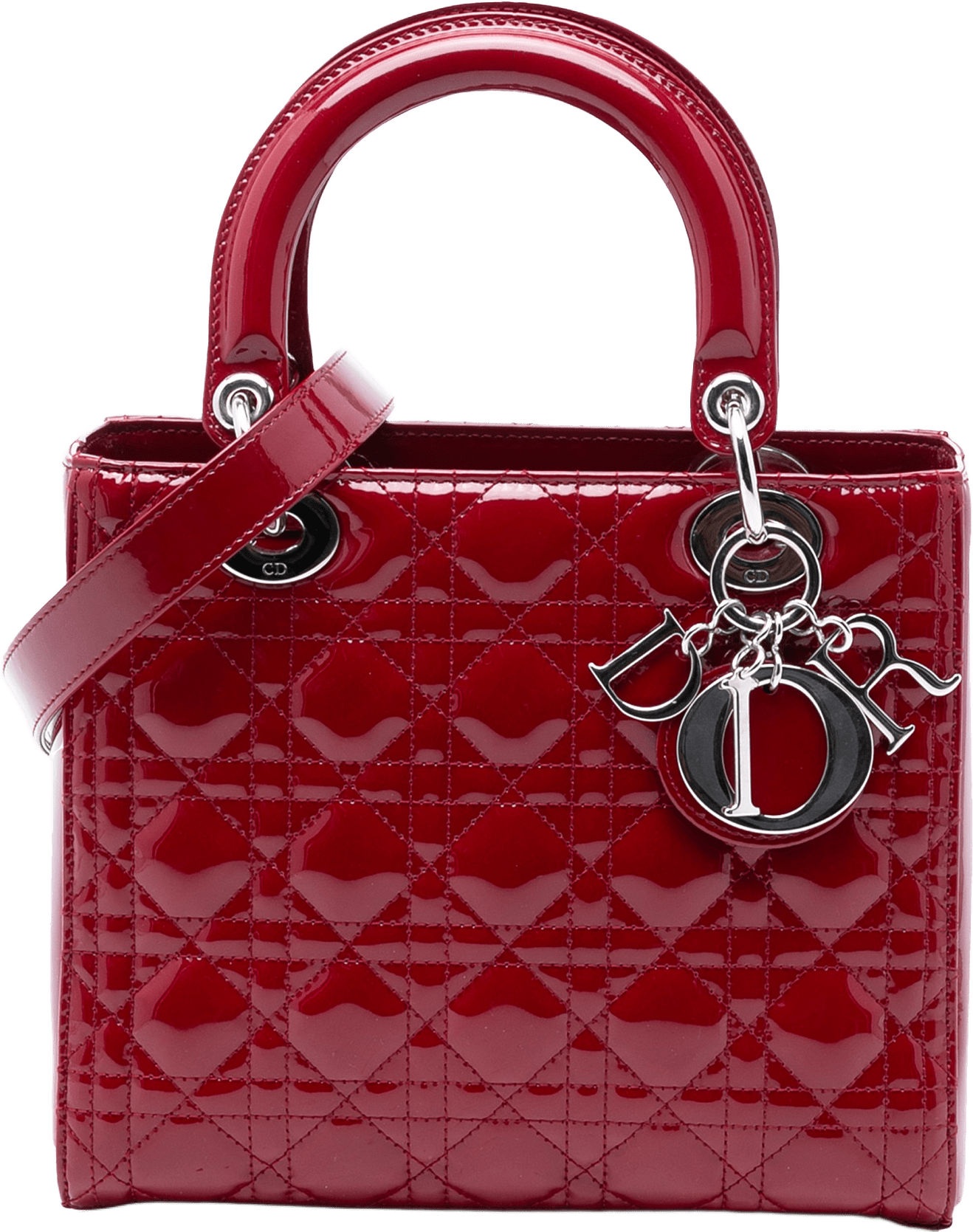 Dior Medium Patent Cannage Lady Dior, från Luxclusif, i färgen dark red.