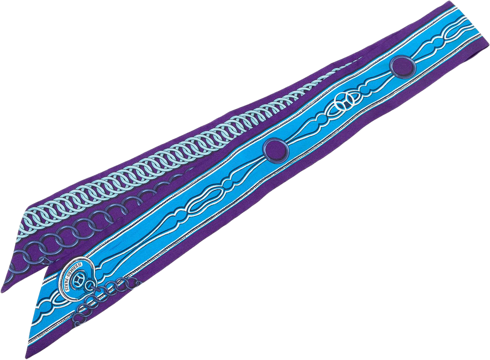 Hermès Maillons Silk Twilly Scarf, från Luxclusif, i färgen purpur.