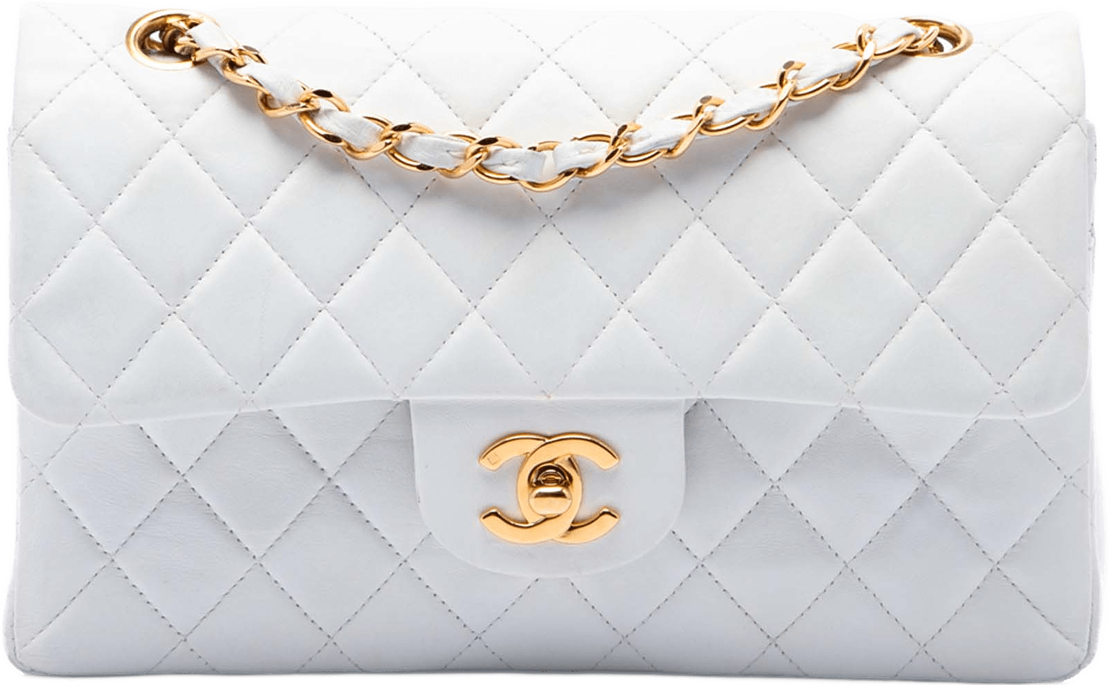 Chanel Small Classic Lambskin Double Flap, från Luxclusif, i färgen white.