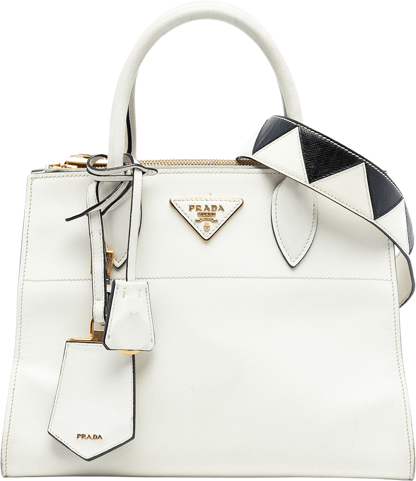 Prada City Calf Trimmed Saffiano Greche Paradigme Bag, från Luxclusif, i färgen white.