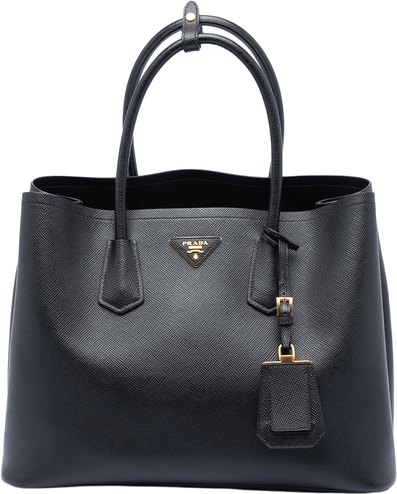Prada Medium Saffiano Cuir Double Satchel, från Luxclusif, i färgen black.