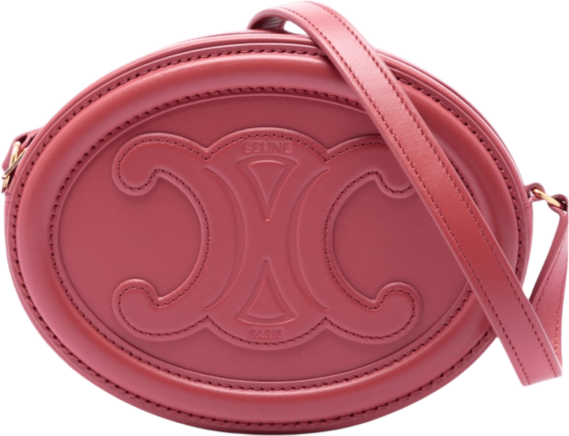 Celine Small Calfskin Cuir Triomphe Oval Crossbody, från Luxclusif, i färgen indian red.