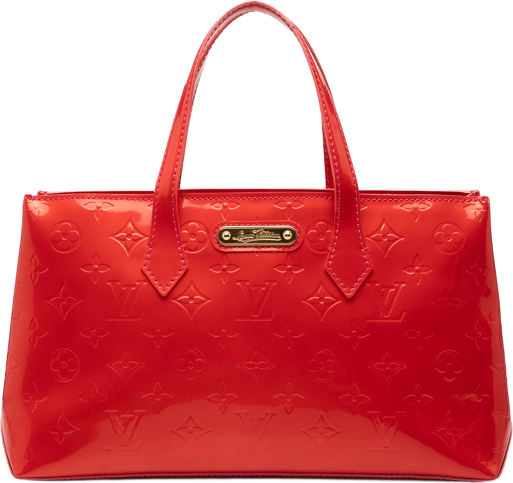 Louis Vuitton Monogram Vernis Wilshire Pm, från Luxclusif, i färgen röd.