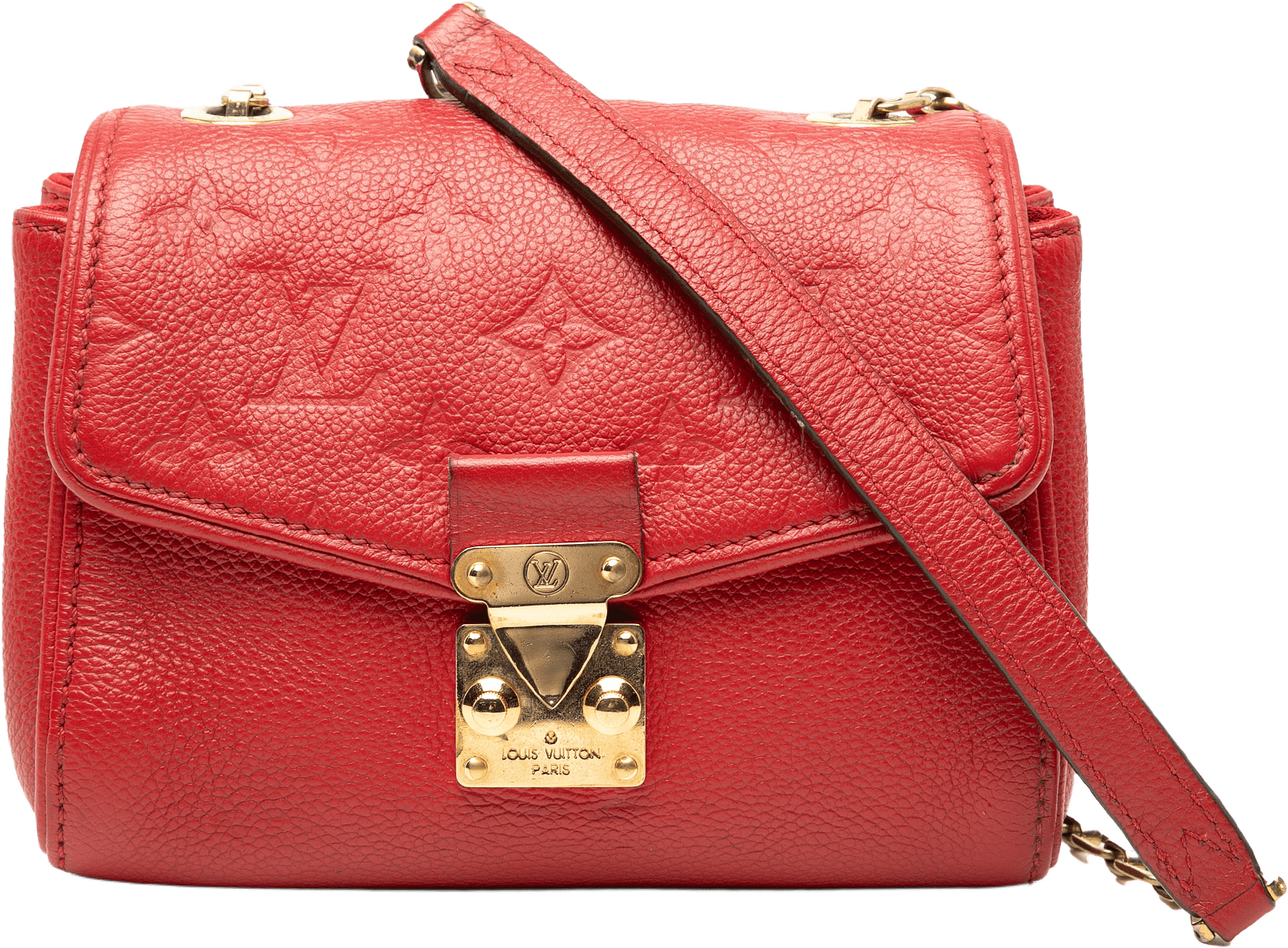 Louis Vuitton Monogram Empreinte Saint Germain Bb, från Luxclusif, i färgen red.