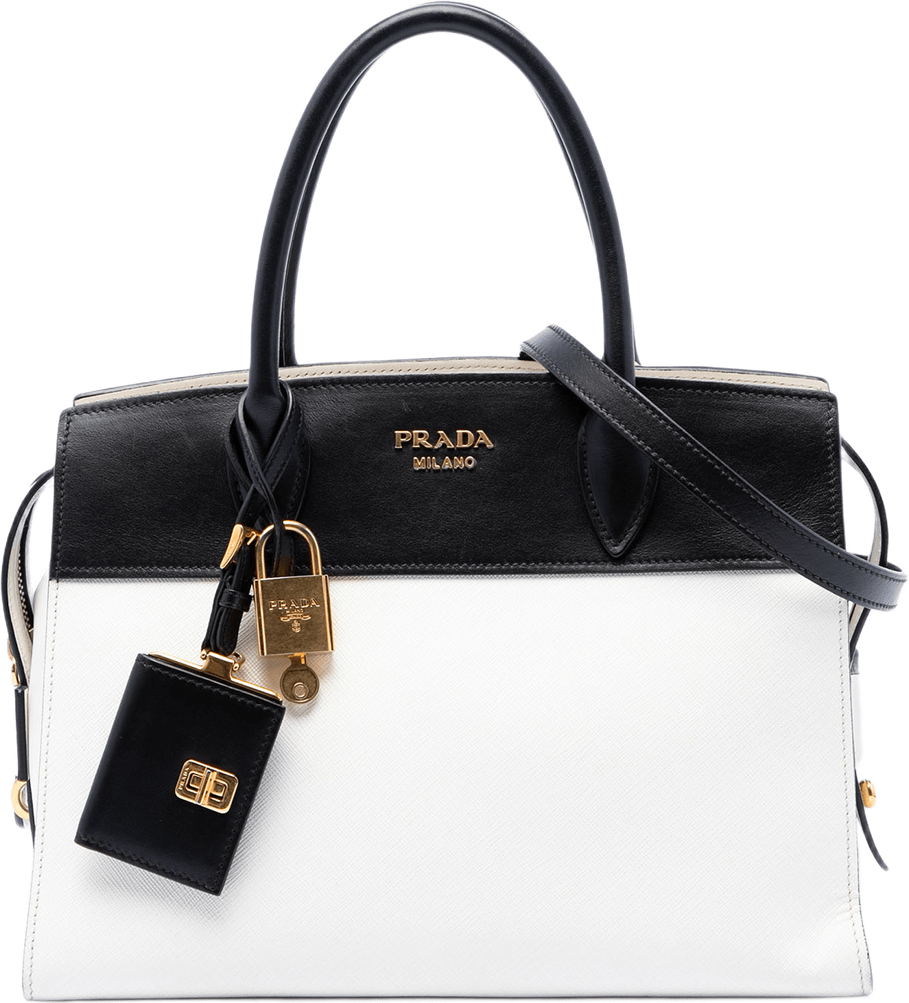 Prada Bicolor Saffiano And City Calf Esplanade Satchel, från Luxclusif, i färgen svart.
