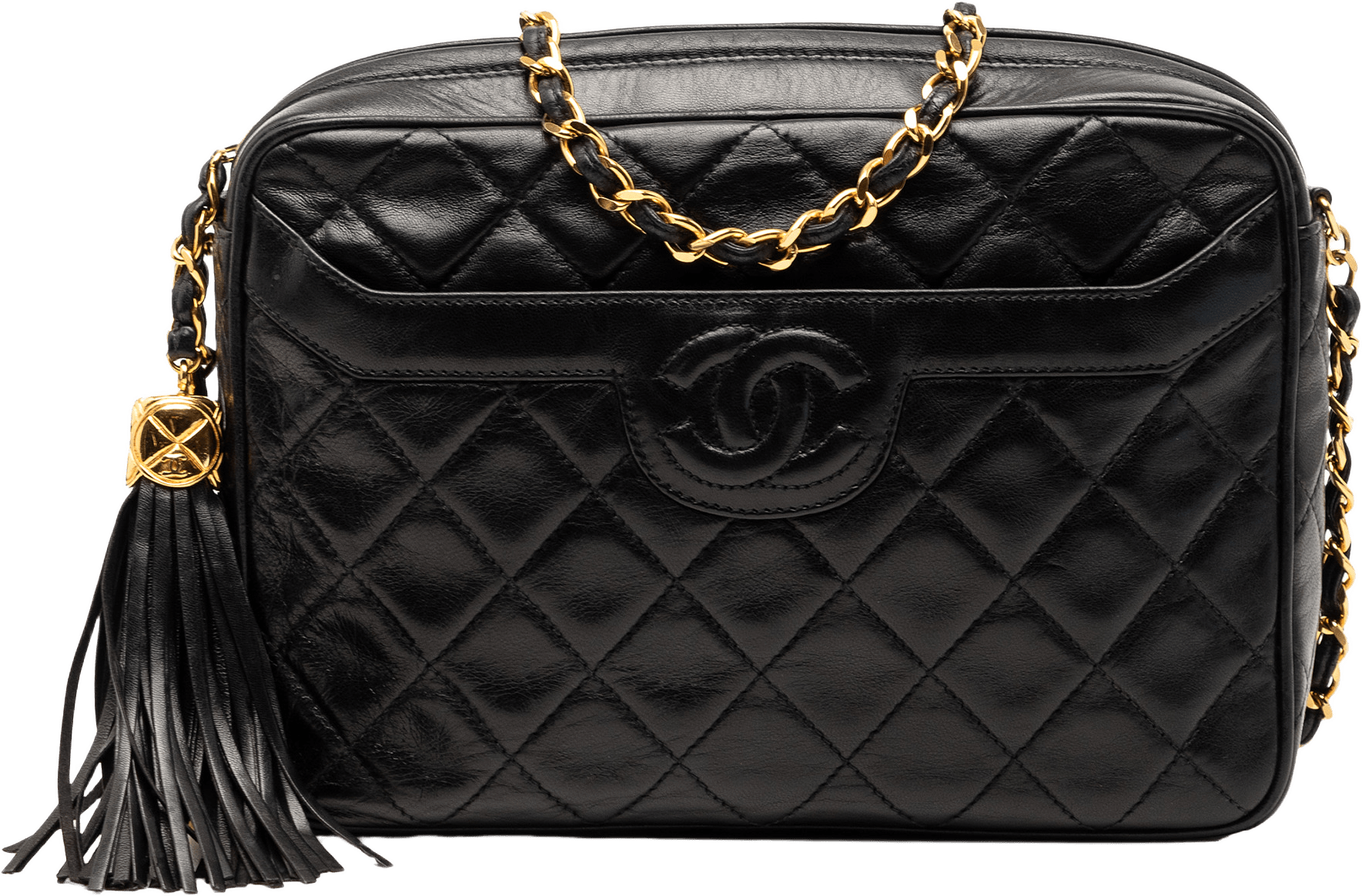 Chanel Cc Quilted Lambskin Tassel Camera Bag, från Luxclusif, i färgen black.