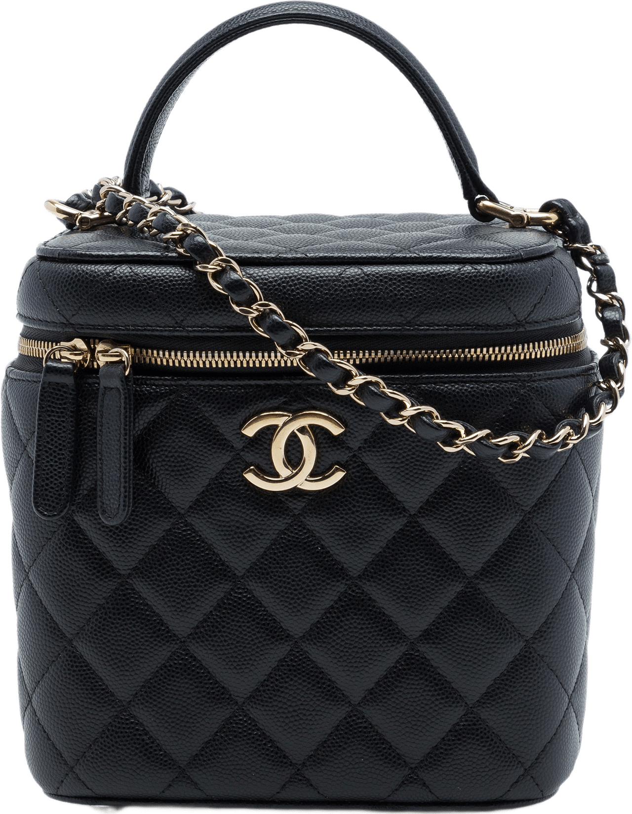 Chanel Cc Quilted Caviar Top Handle Vanity Case With Chain, från Luxclusif, i färgen svart.