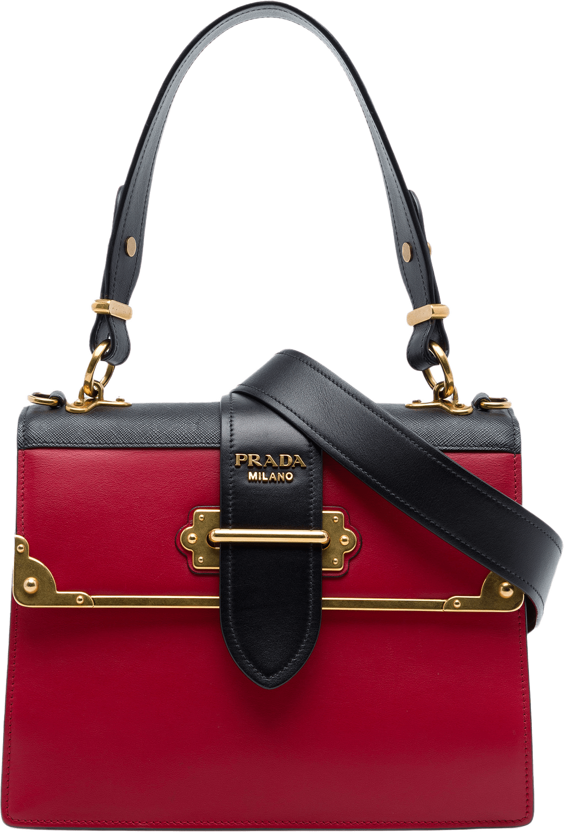 Prada Saffiano Trimmed City Calf Cahier Satchel, från Luxclusif, i färgen röd.