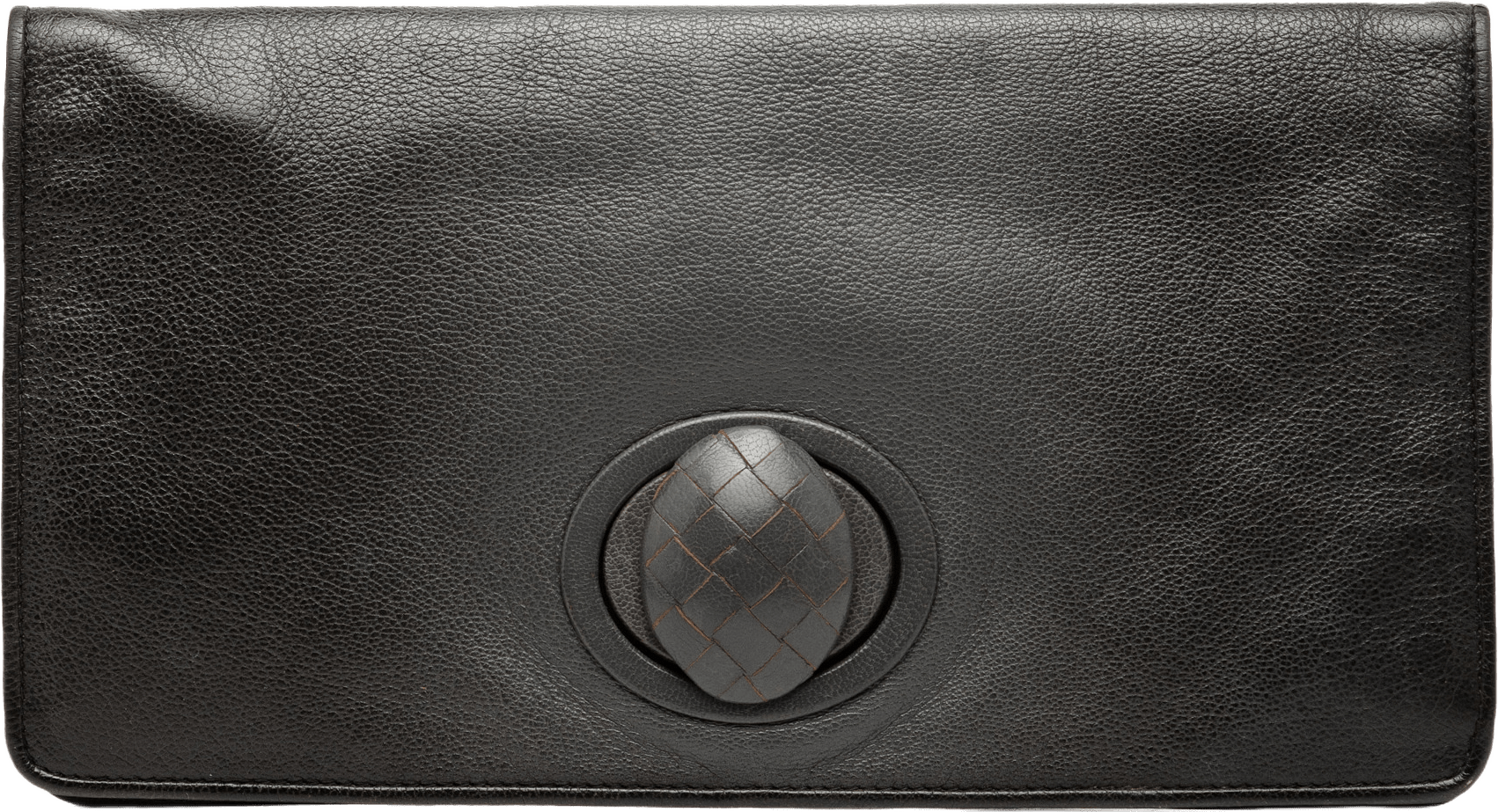 Bottega Veneta Leather Turn Lock Clutch, från Luxclusif, i färgen black.