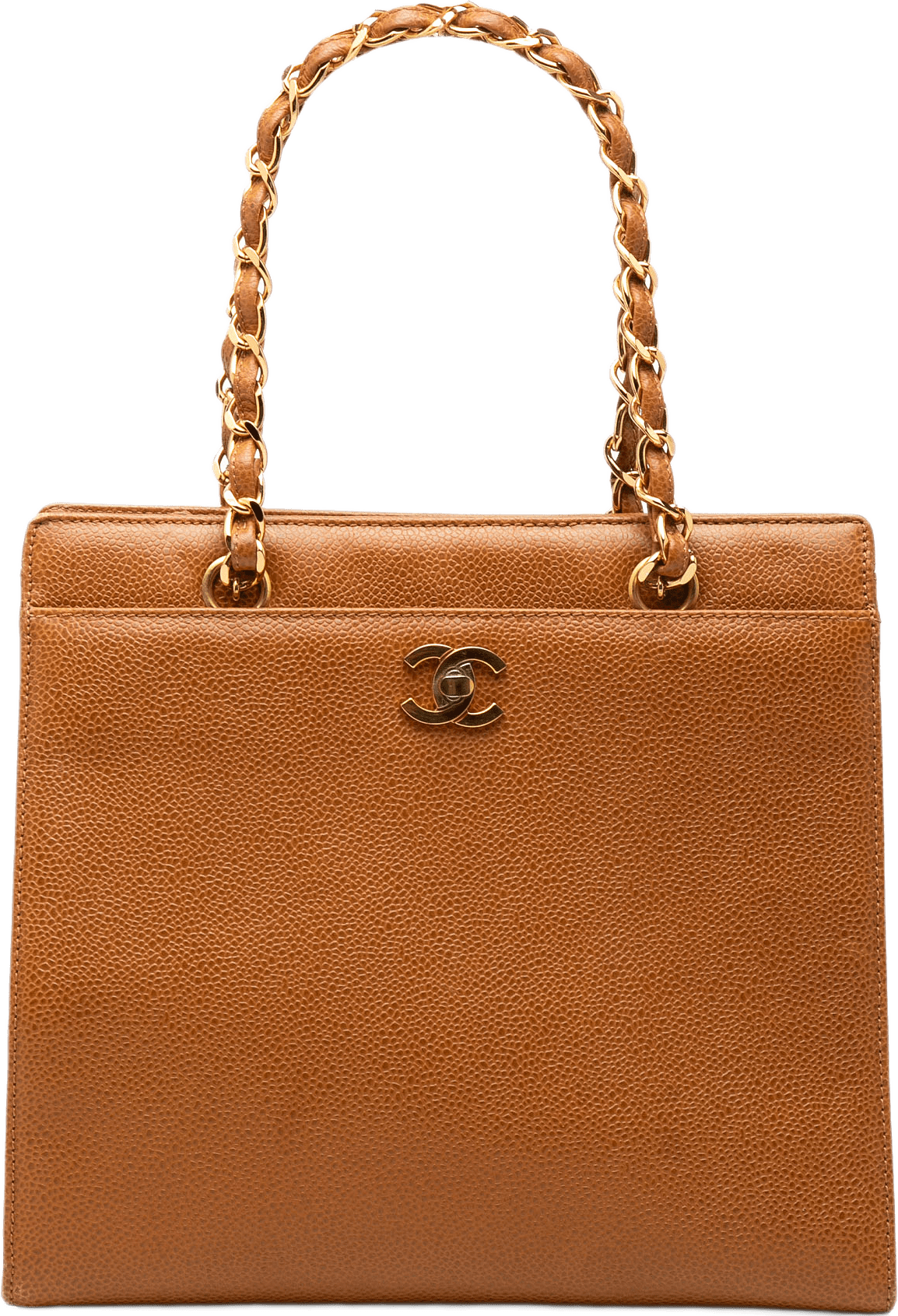 Chanel Cc Caviar Chain Turn Lock Tote, från Luxclusif, i färgen brown.