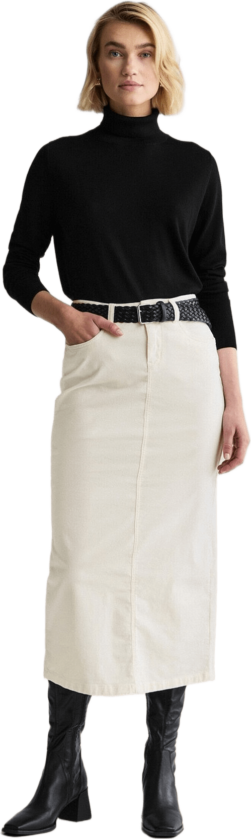 Kjol Minicord Elma, från Newhouse, i färgen krämvit.