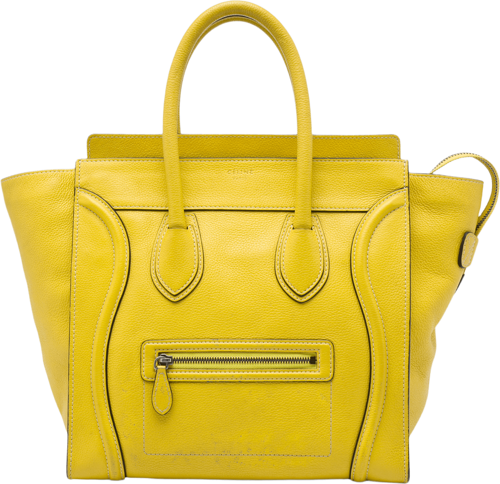 Celine Mini Grained Calfskin Luggage Tote, från Luxclusif, i färgen gul.