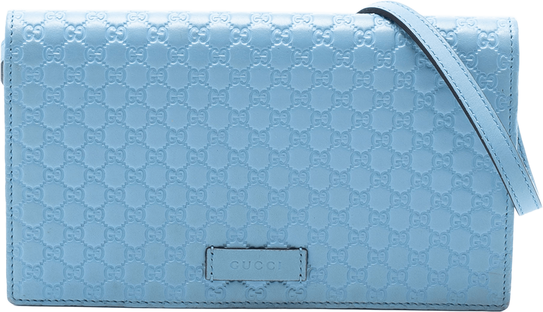 Gucci Microguccissima Wallet On Strap, från Luxclusif, i färgen blue.