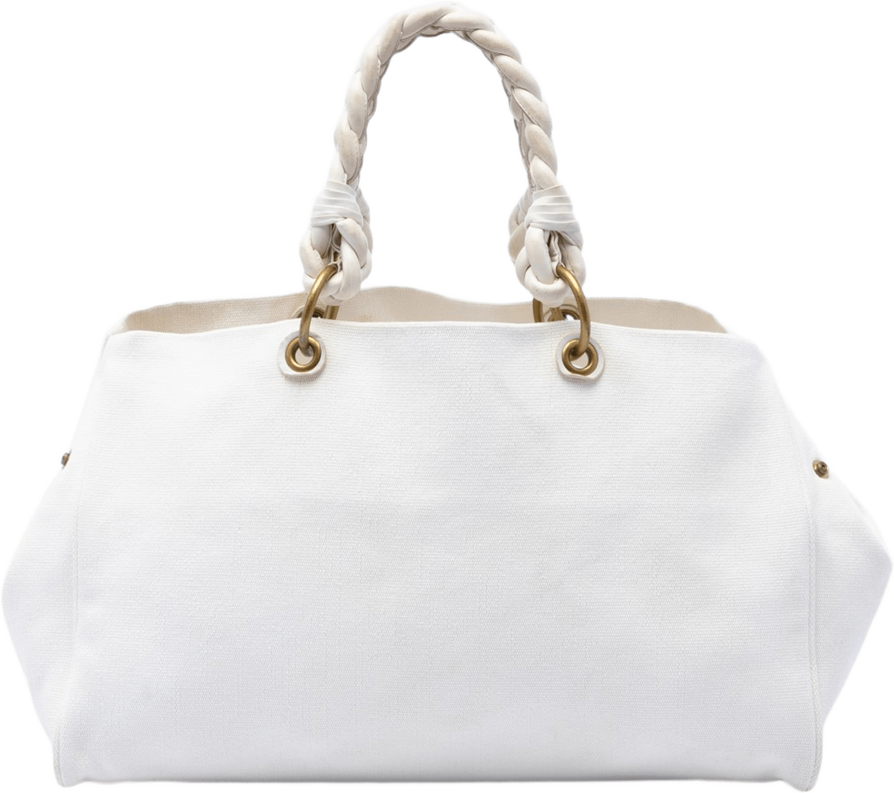 Bottega Veneta Canvas Braided Tote, från Luxclusif, i färgen vit.
