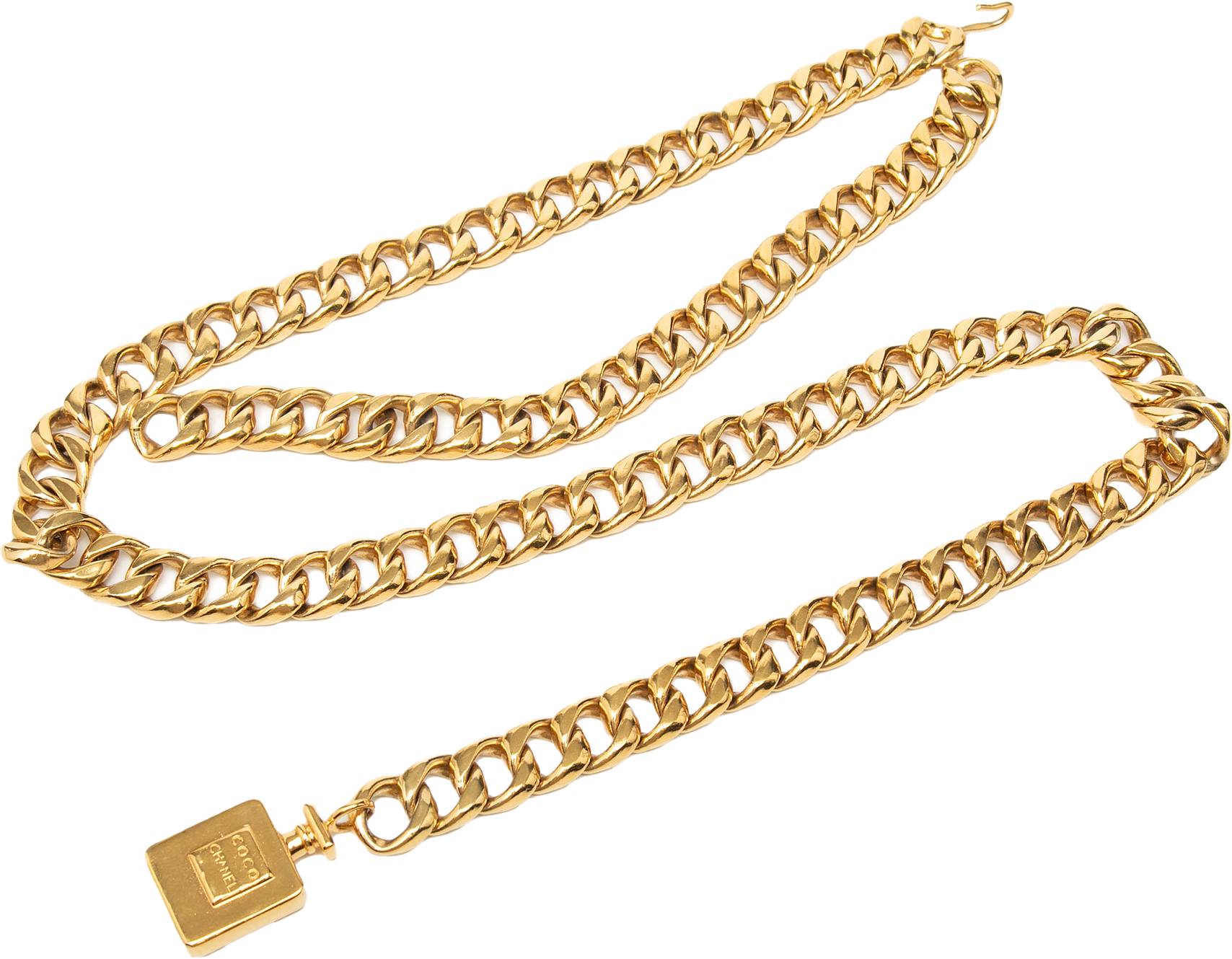 Chanel Gold Plated Chain Perfume Bottle Charm Belt, från Luxclusif, i färgen gold.