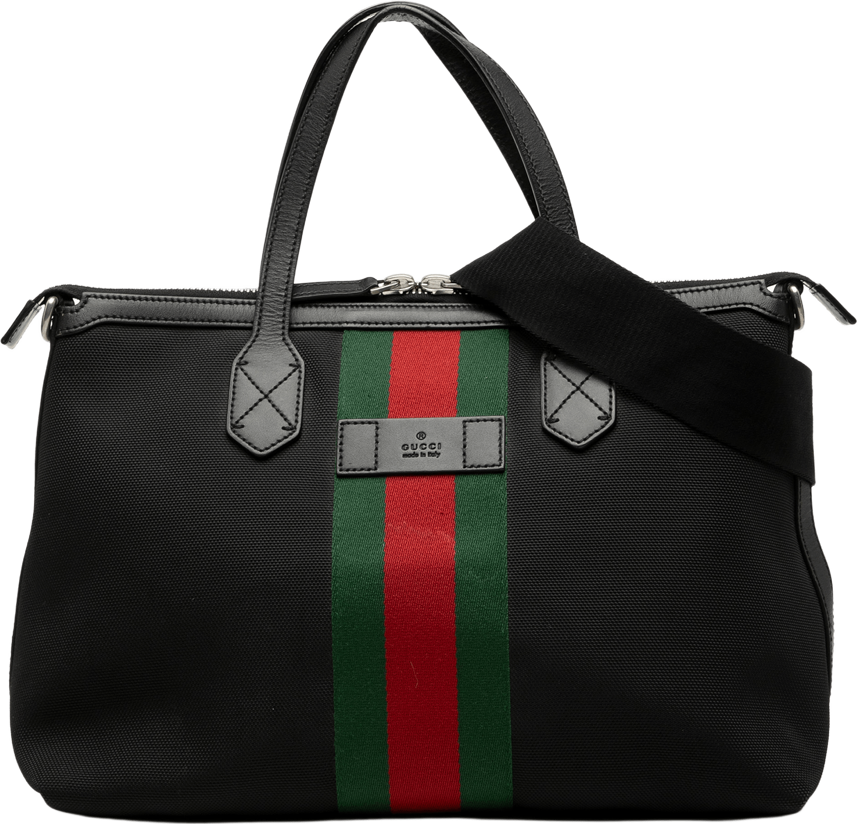 Gucci Canvas Techno Web Satchel, från Luxclusif, i färgen black.