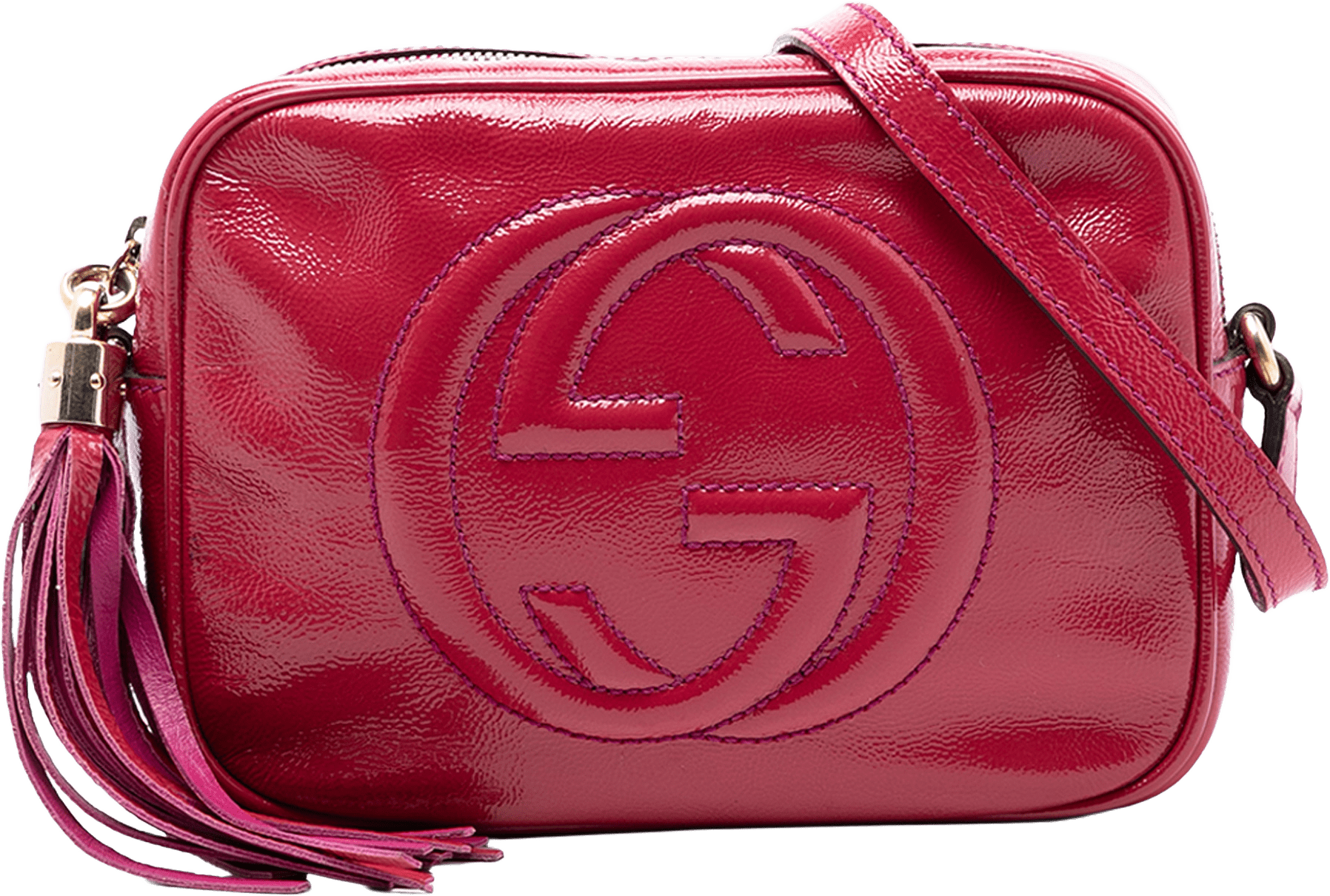 Gucci Patent Soho Disco Crossbody, från Luxclusif, i färgen dark pink.
