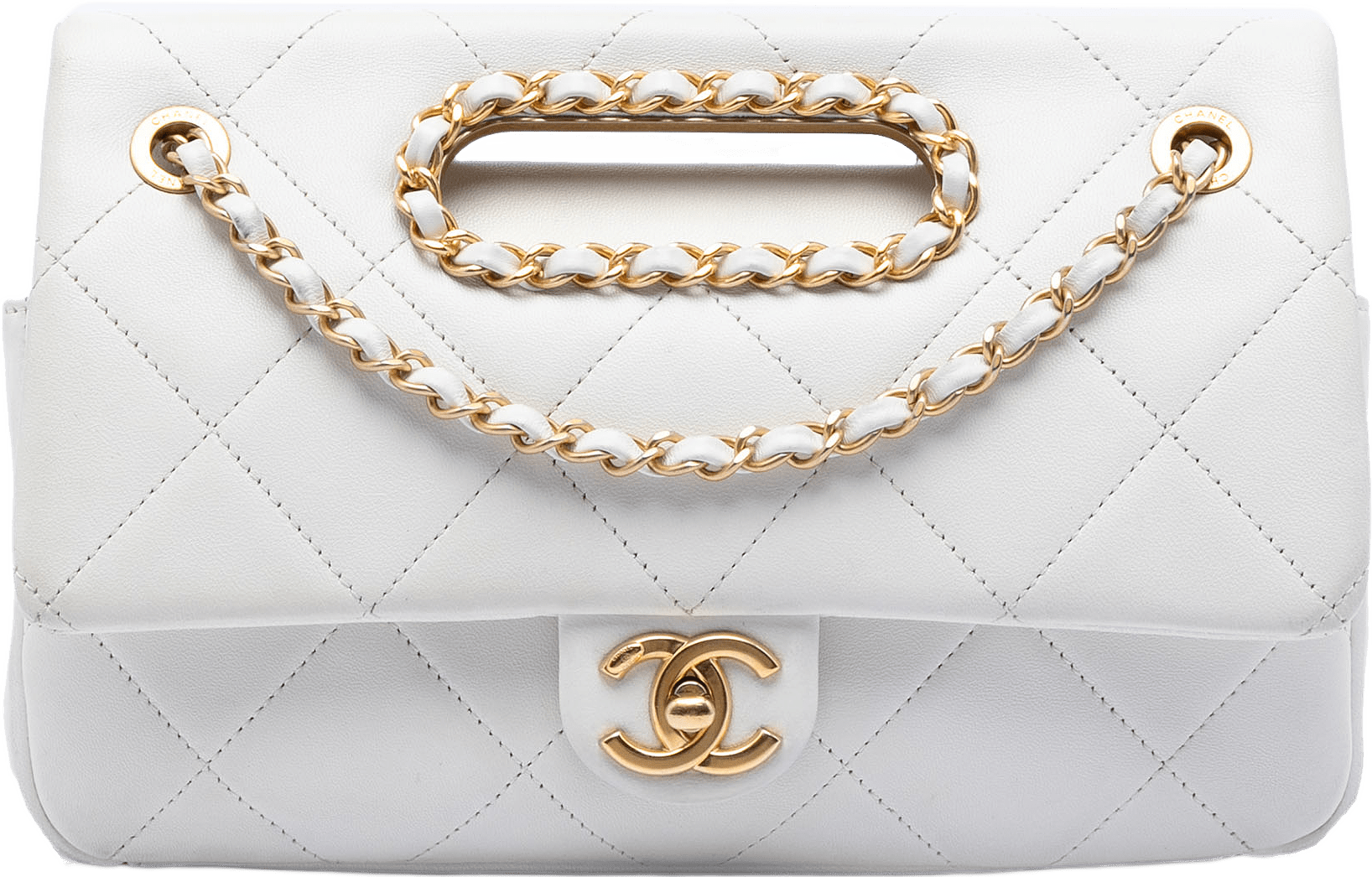 Chanel Medium Quilted Lambskin A Real Catch Flap, från Luxclusif, i färgen white.