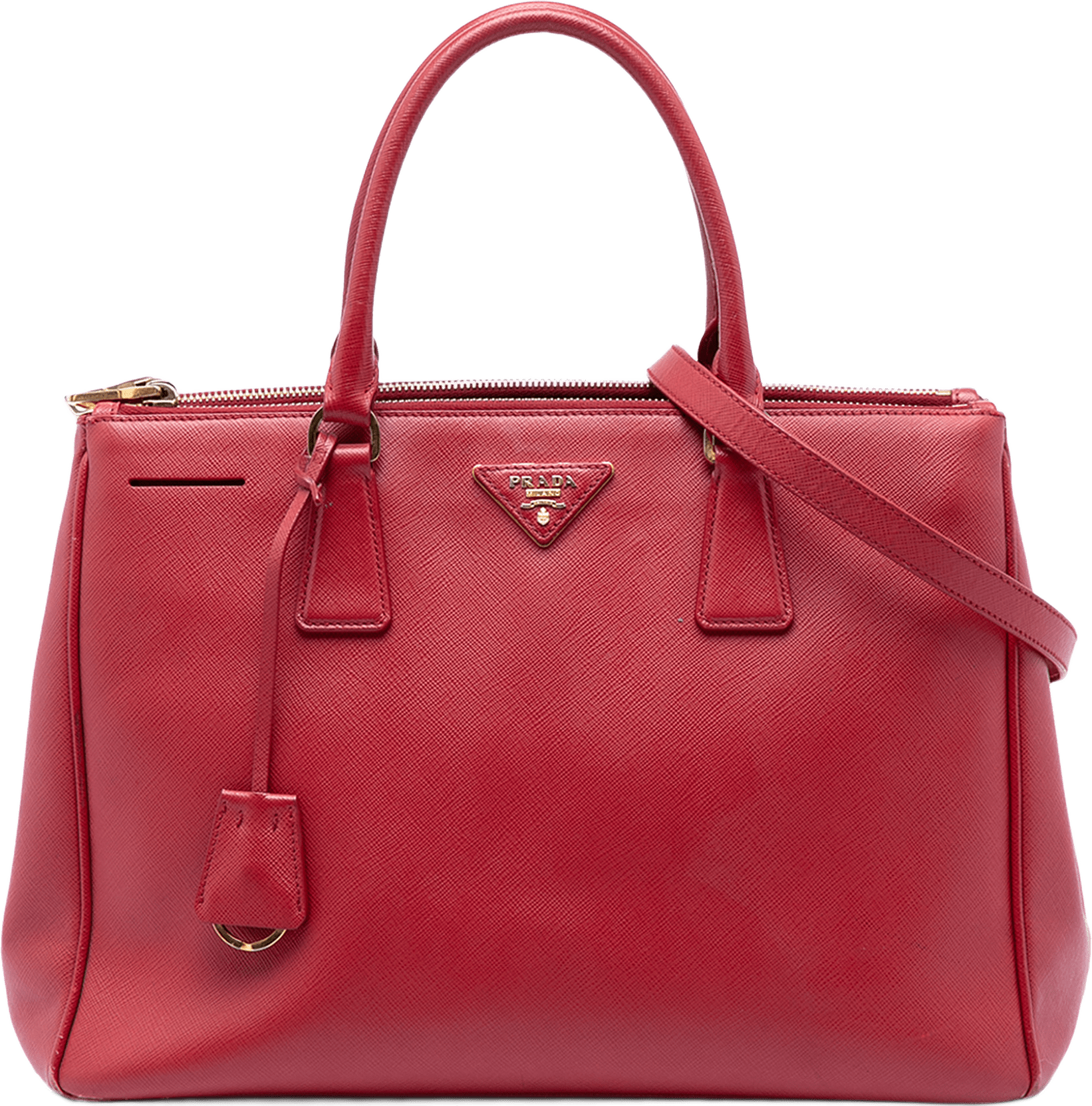 Prada Medium Saffiano Lux Galleria Double Zip Satchel, från Luxclusif, i färgen röd.