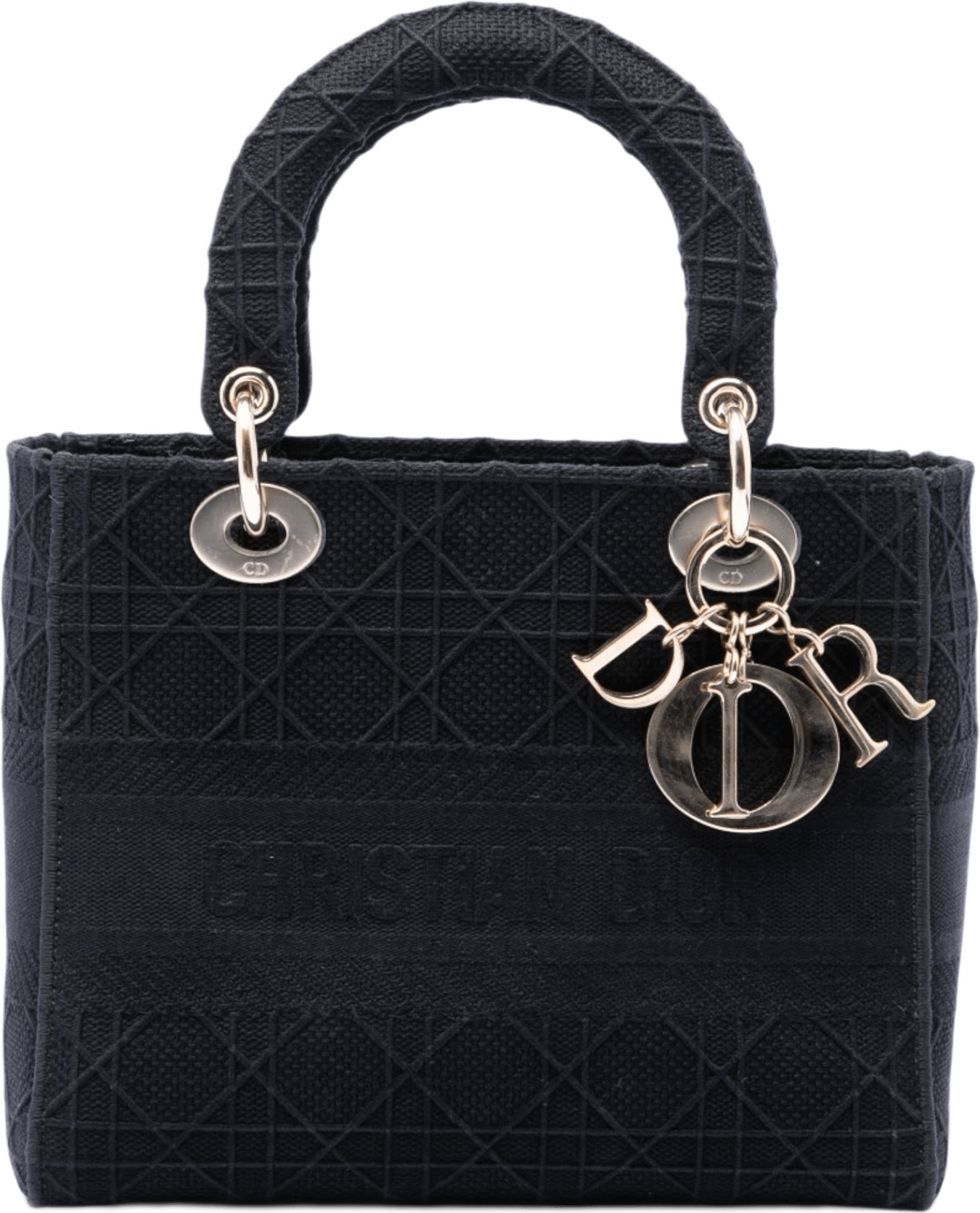 Dior Medium Embroidered Canvas Cannage Lady D Lite, från Luxclusif, i färgen svart.