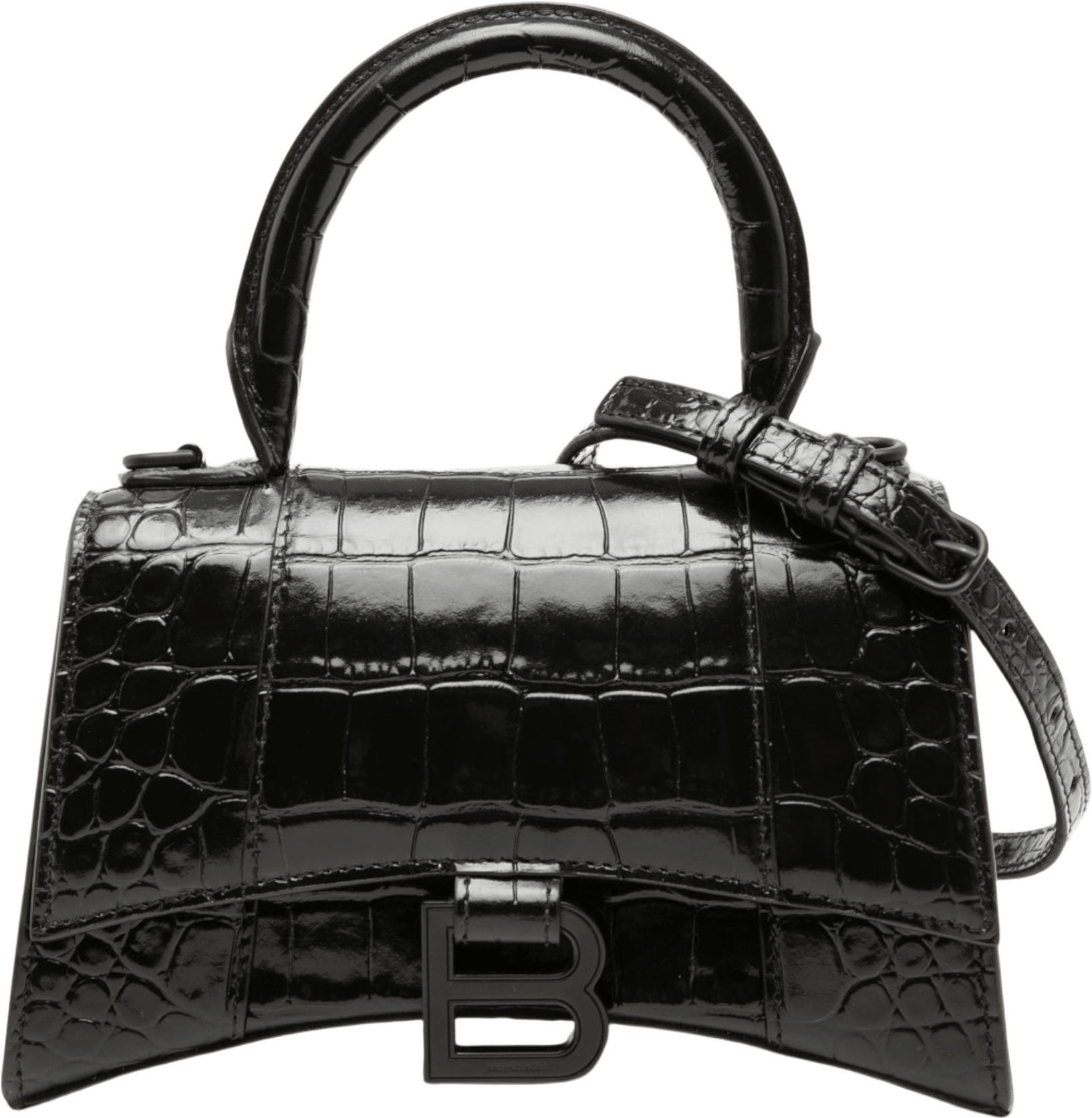 Balenciaga Xs Croc Embossed Hourglass Top Handle Bag, från Luxclusif, i färgen black.