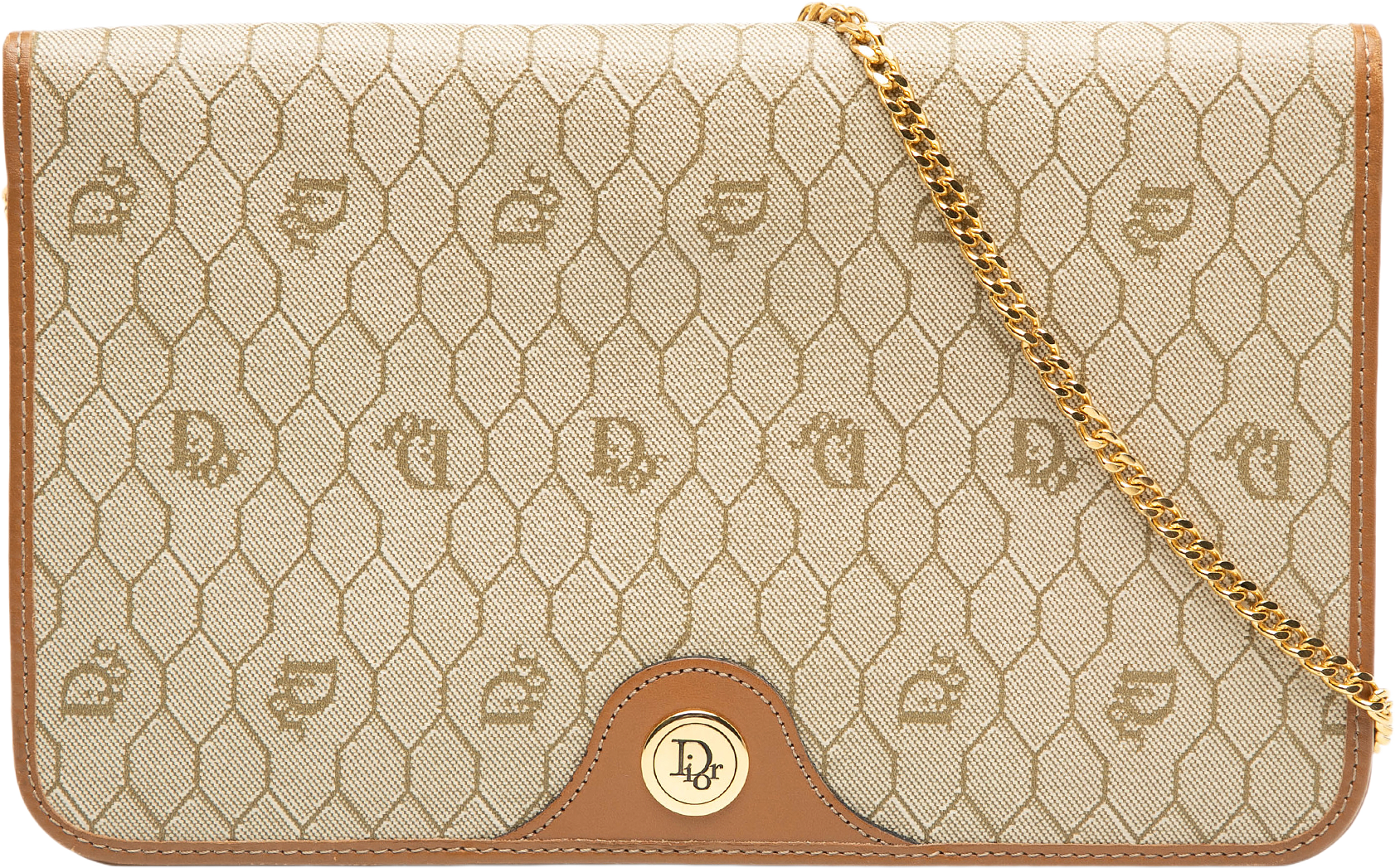 Dior Honeycomb Coated Canvas Chain Shoulder Bag, från Luxclusif, i färgen beige.