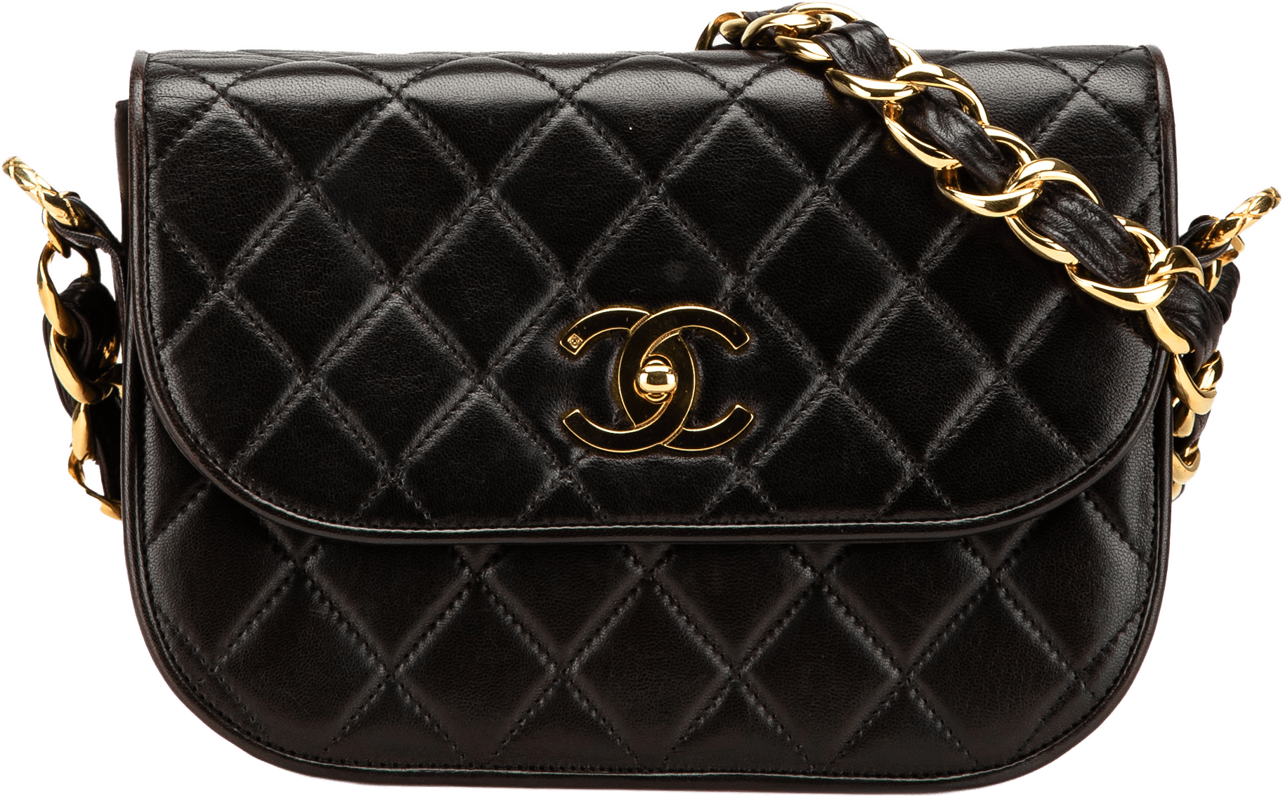 Chanel Cc Quilted Lambskin Chain Flap, från Luxclusif, i färgen black.