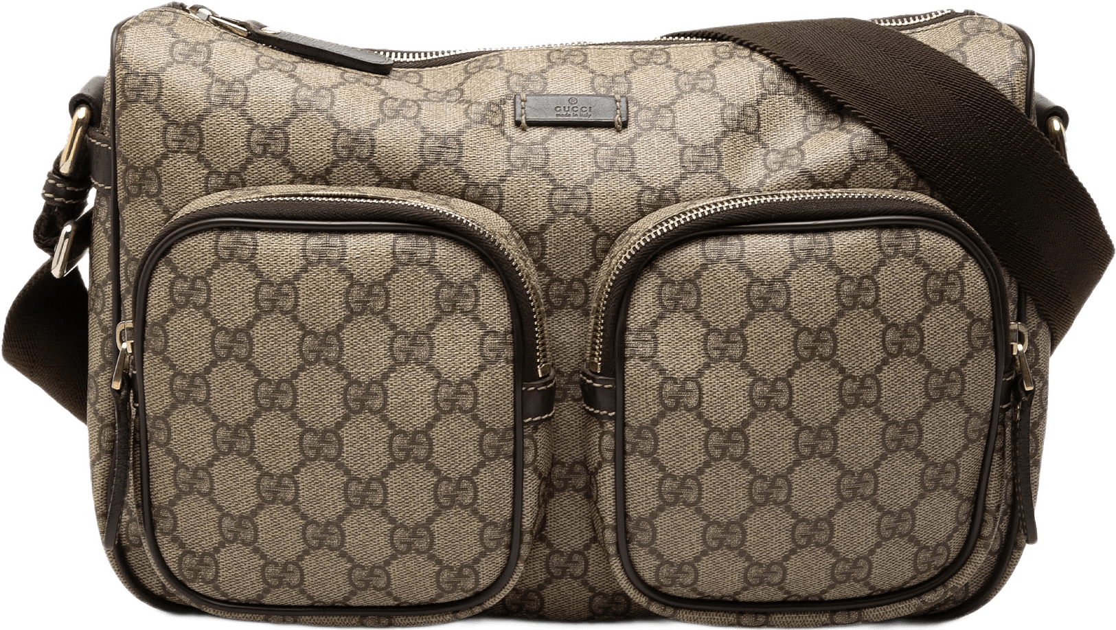 Gucci Gg Supreme Double Pocket Crossbody, från Luxclusif, i färgen beige.