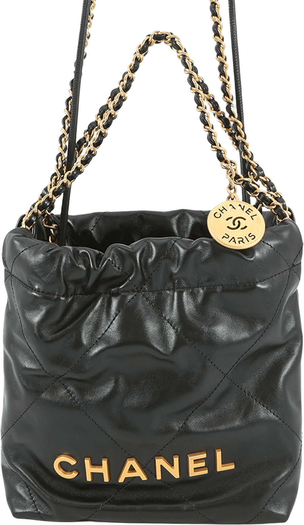 Chanel Mini Shiny Calfskin 22 Handbag, från Luxclusif, i färgen black.