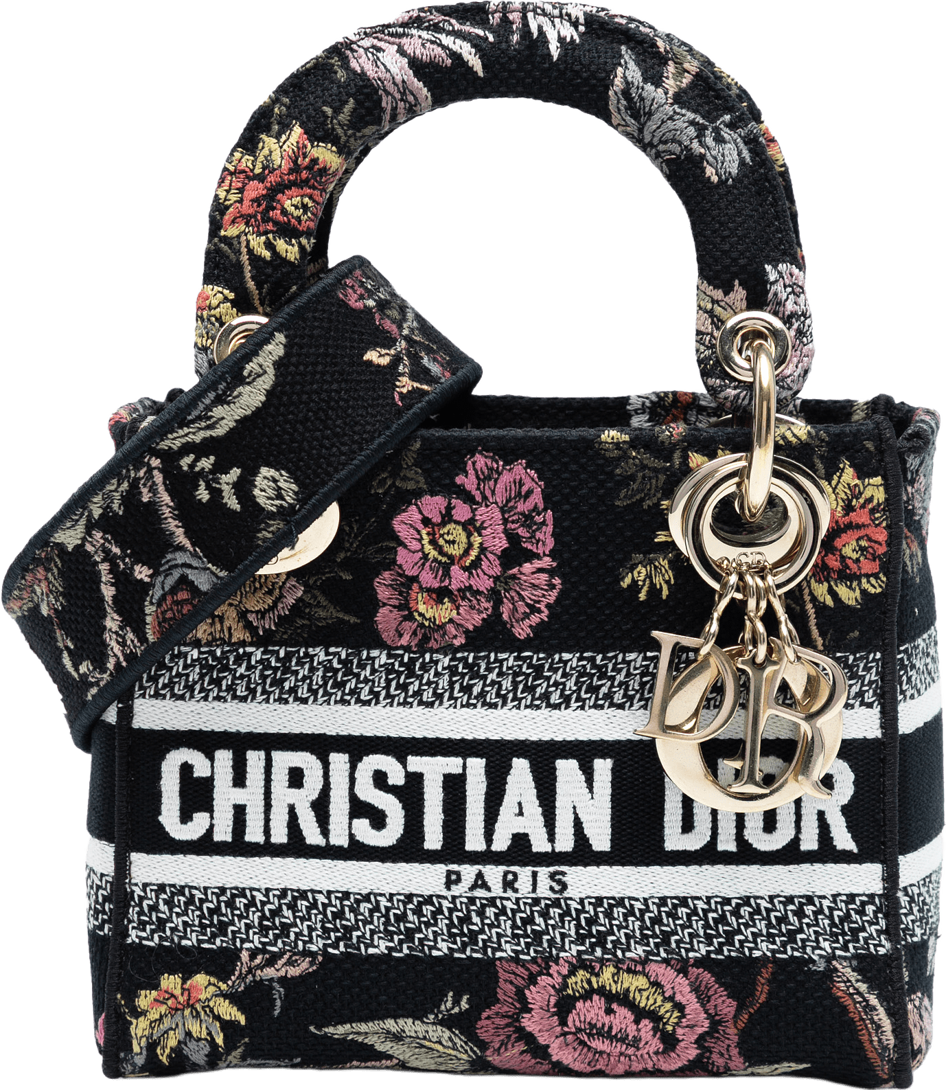 Dior Mini Embroidered Canvas Mille Fleurs Lady D Lite, från Luxclusif, i färgen black.