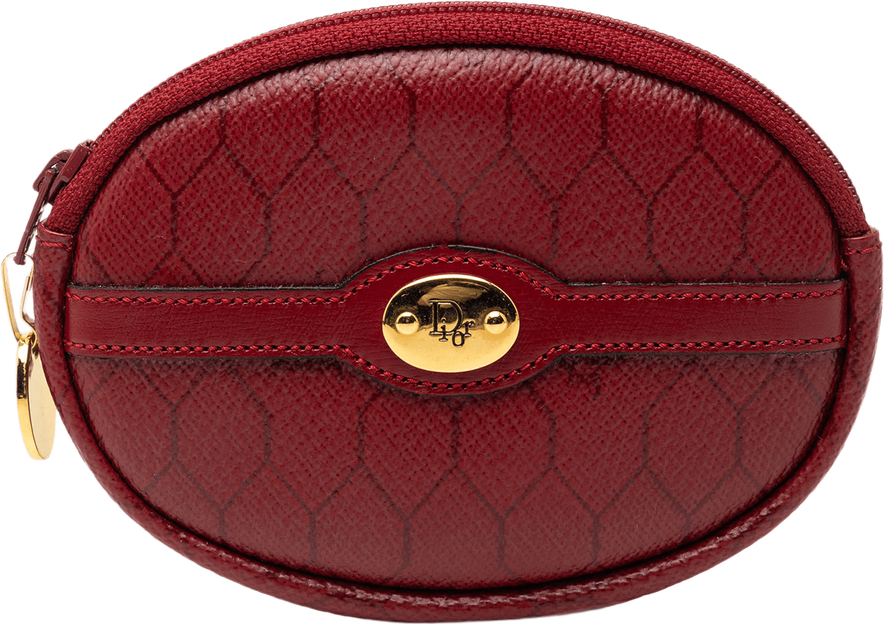 Dior Honeycomb Coated Canvas Coin Pouch, från Luxclusif, i färgen dark red.