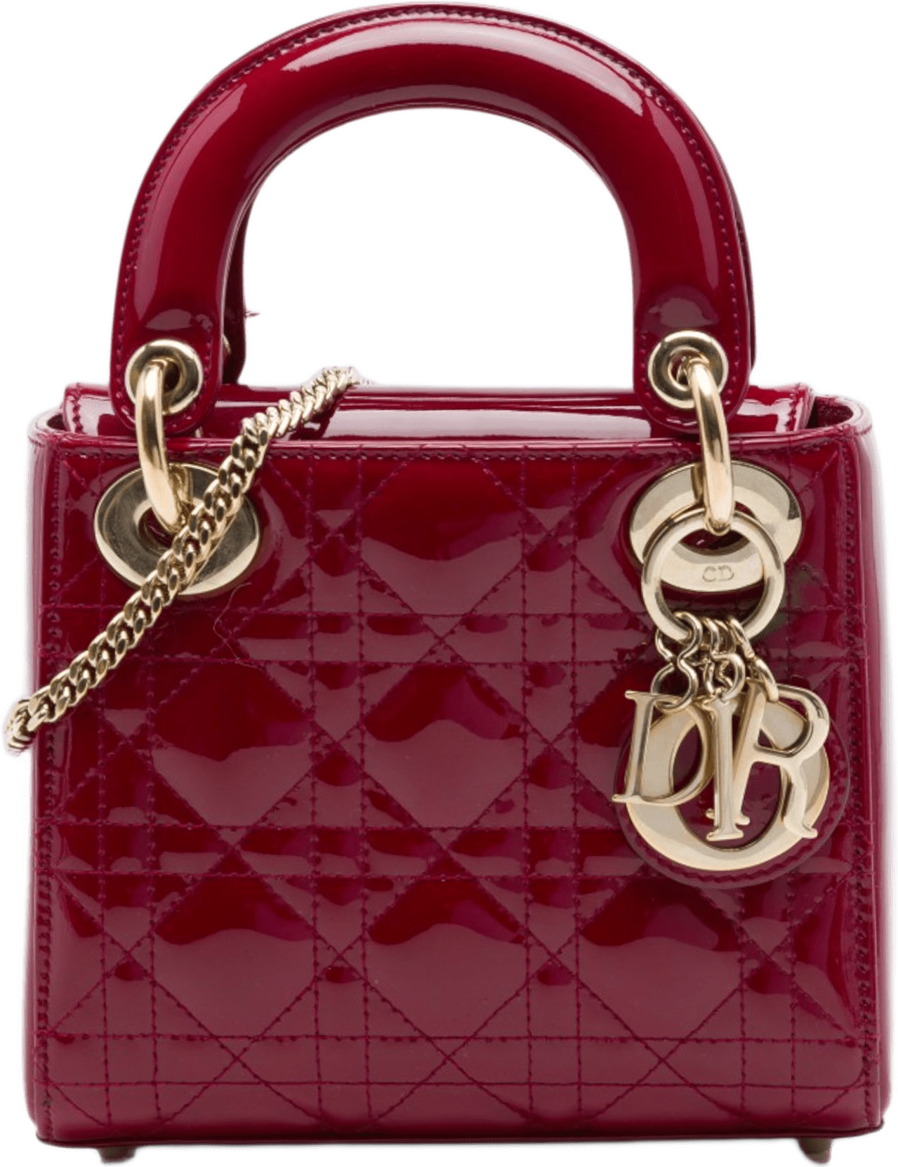 Dior Mini Patent Cannage Lady Dior, från Luxclusif, i färgen röd.