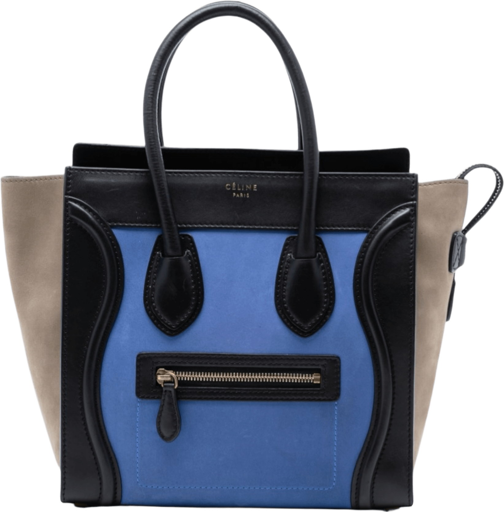 Celine Micro Tricolor Calfskin And Suede Luggage Tote, från Luxclusif, i färgen blue.