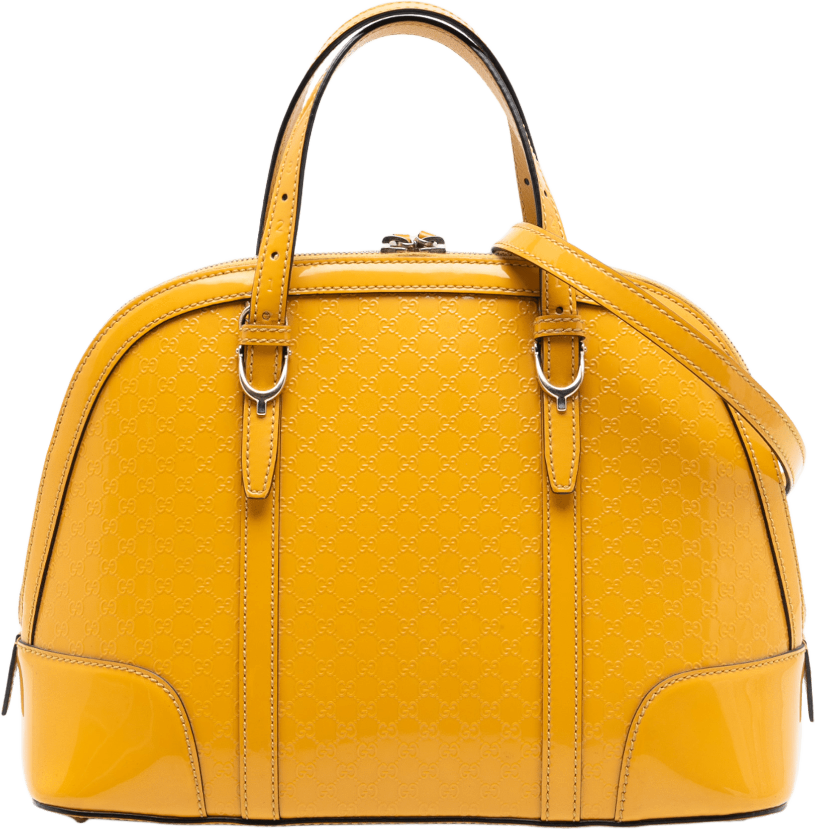 Gucci Medium Microguccissima Patent Nice Dome Satchel, från Luxclusif, i färgen yellow.