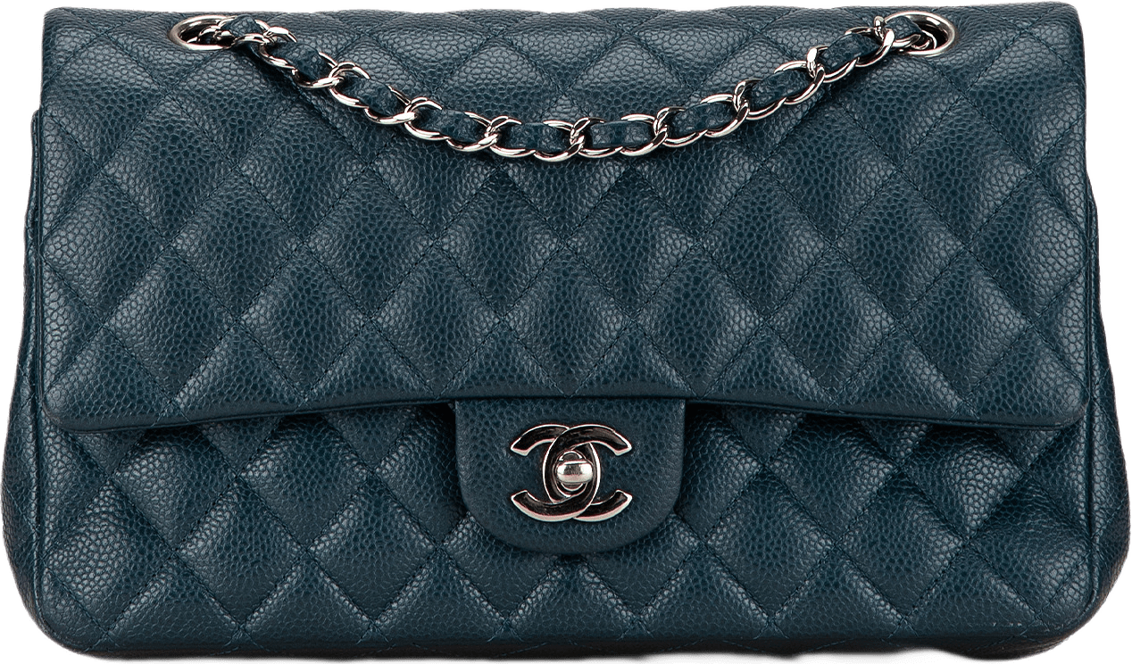 Chanel Medium Classic Caviar Double Flap, från Luxclusif, i färgen dark blue.