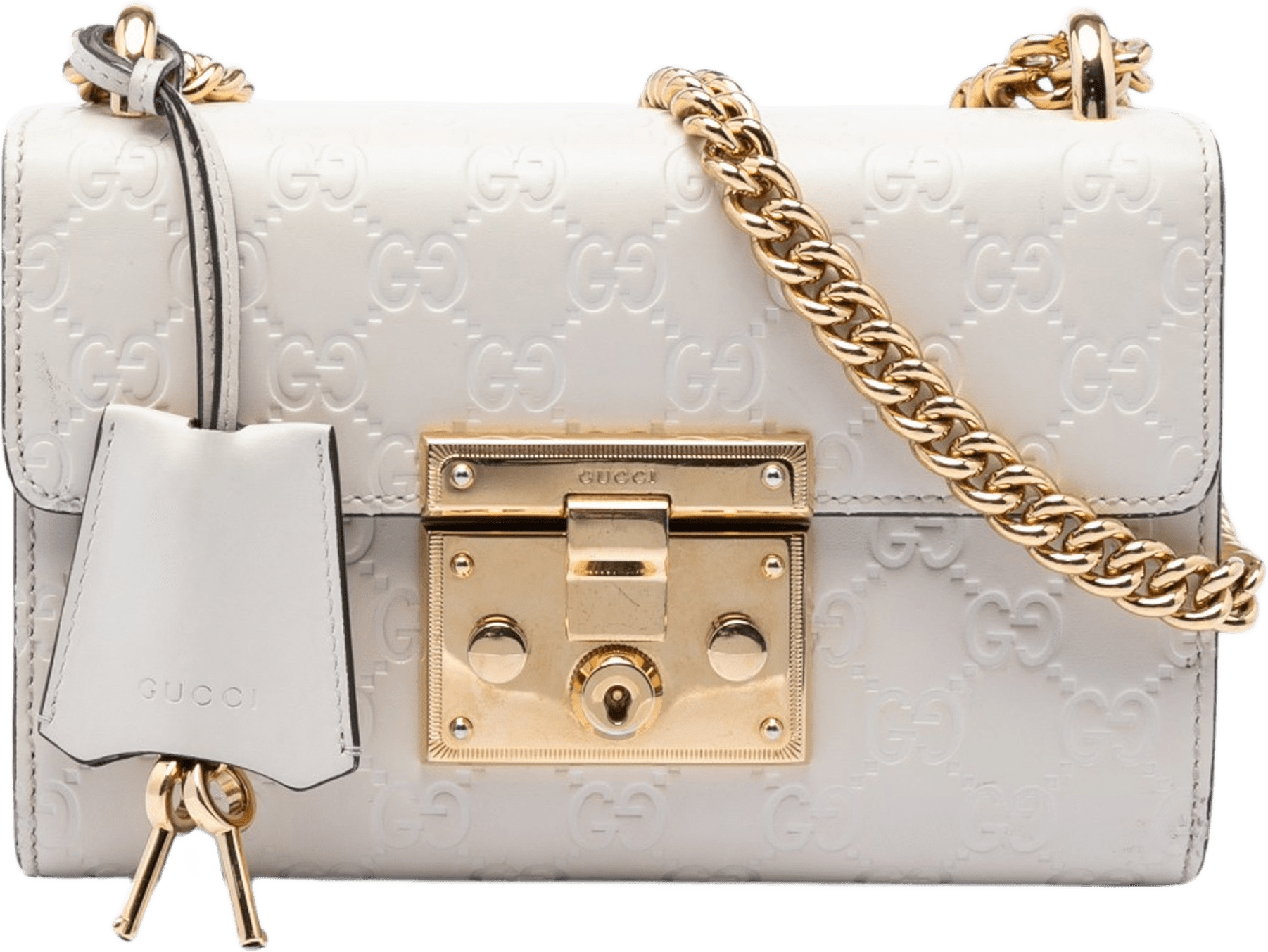 Gucci Small Guccissima Padlock Crossbody, från Luxclusif, i färgen white.
