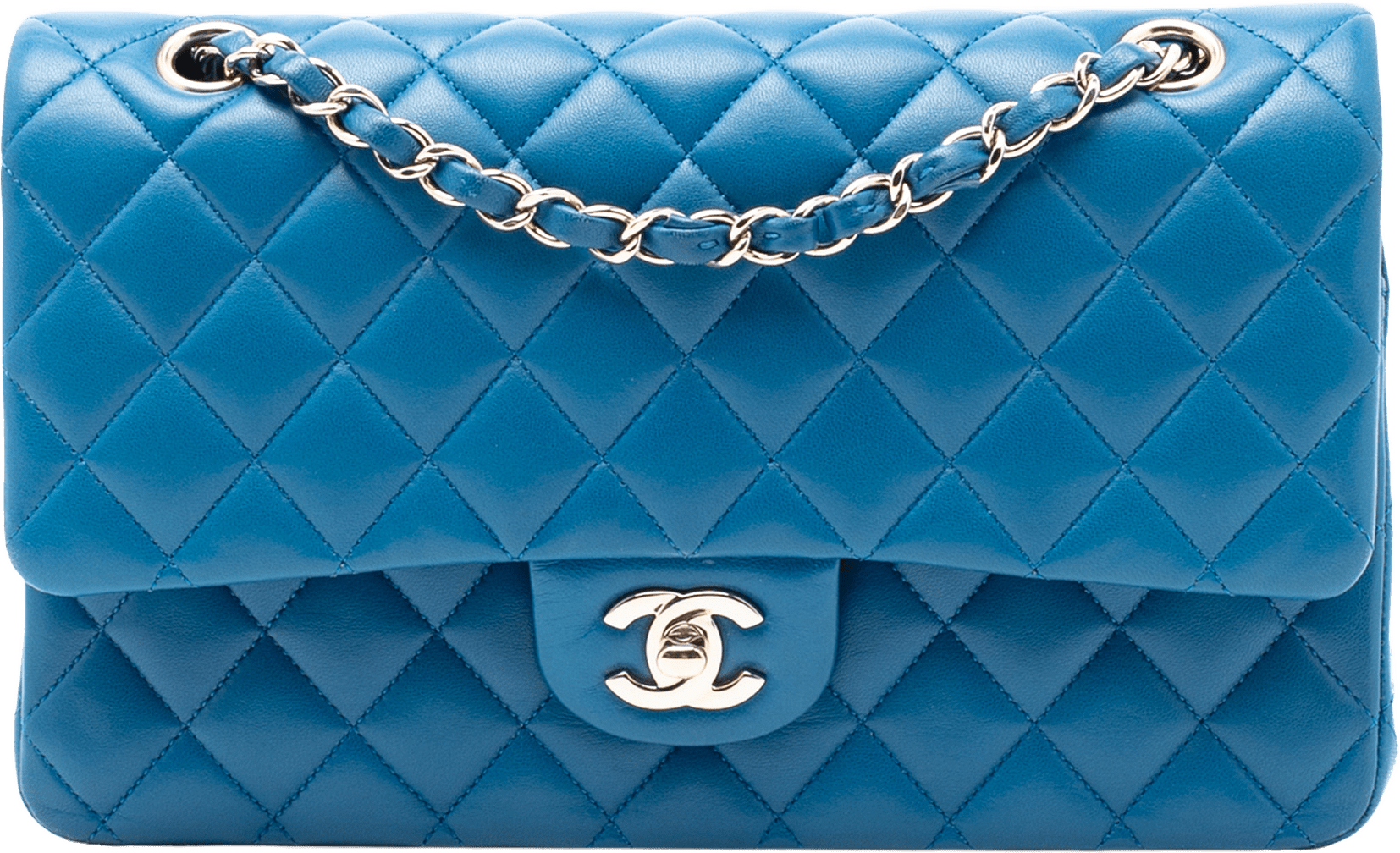 Chanel Medium Classic Lambskin Double Flap, från Luxclusif, i färgen blue.