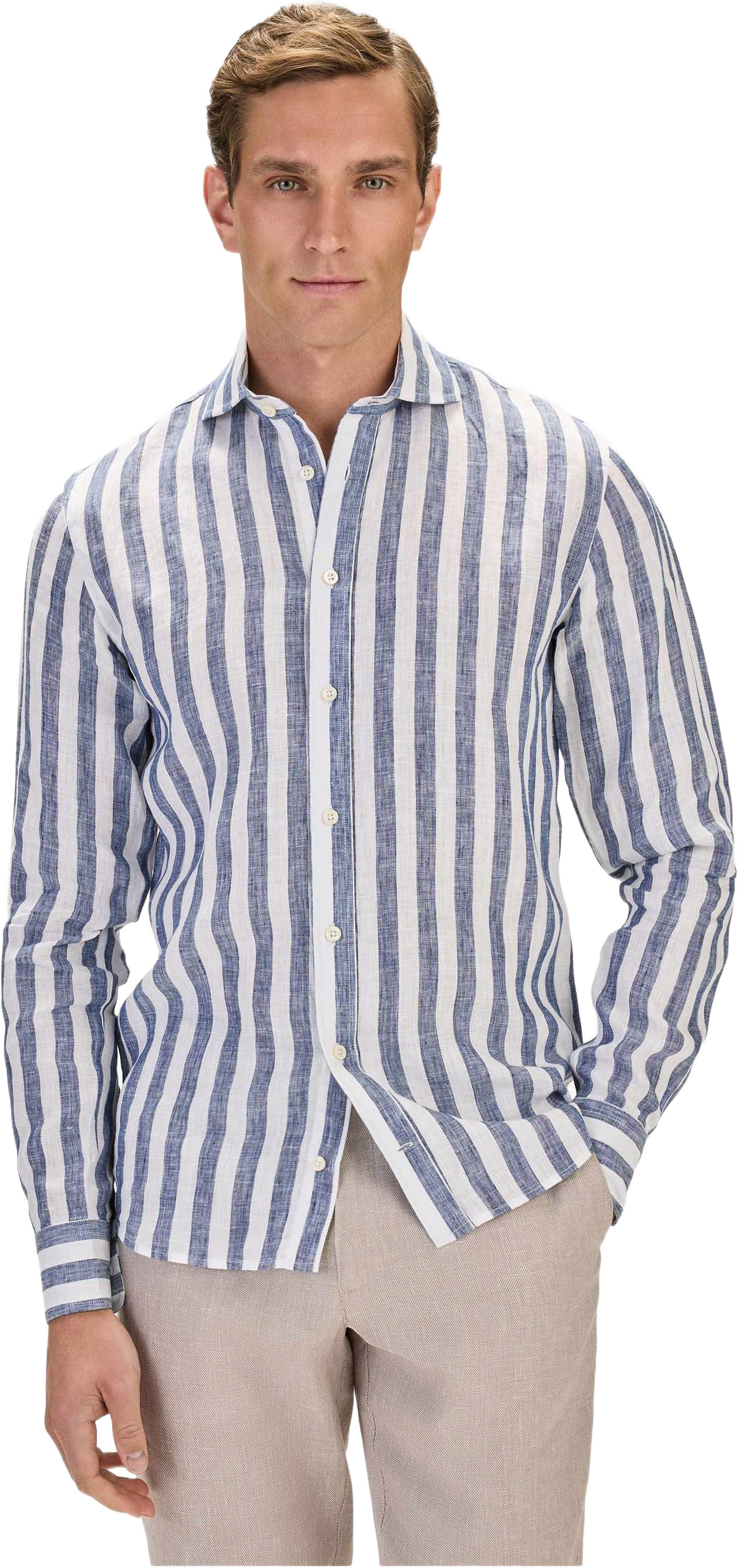 Smart Linen Shirt Block Stripe (lionel), från John Henric, i färgen navy blue.