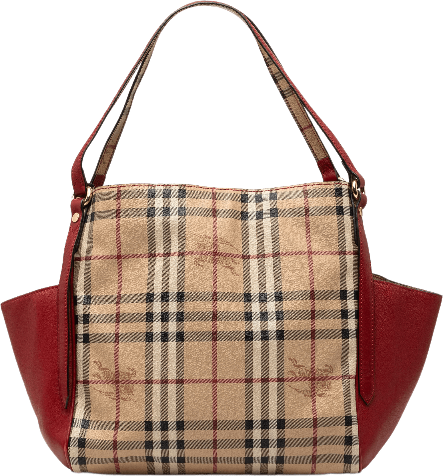 Burberry Small Leather Trimmed Haymarket Check Coated Canvas Canterbury Tote, från Luxclusif, i färgen beige.