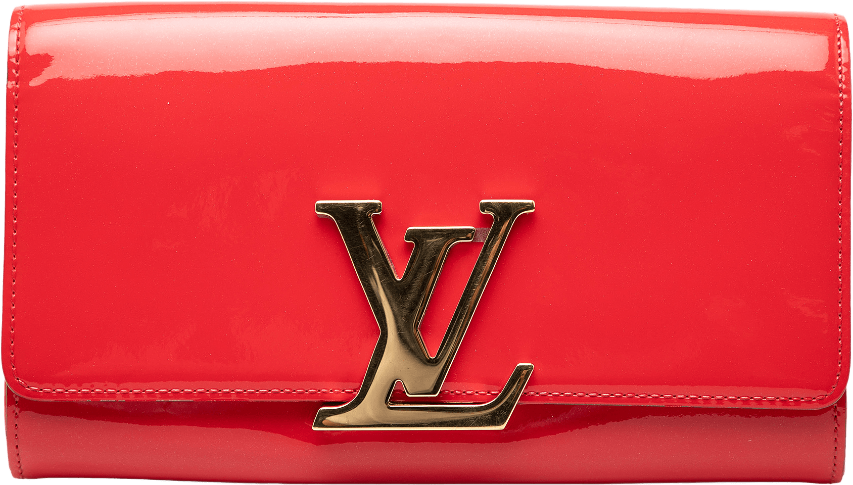 Louis Vuitton Vernis Louise Clutch, från Luxclusif, i färgen red.